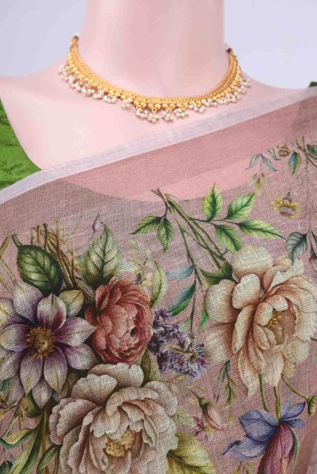 Peach Linen Cotton Saree