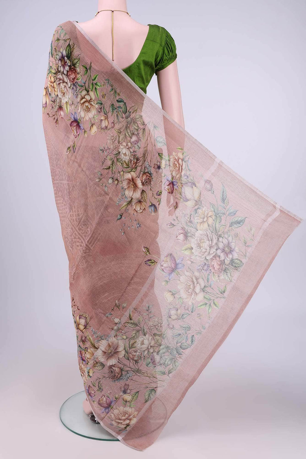 Peach Linen Cotton Saree