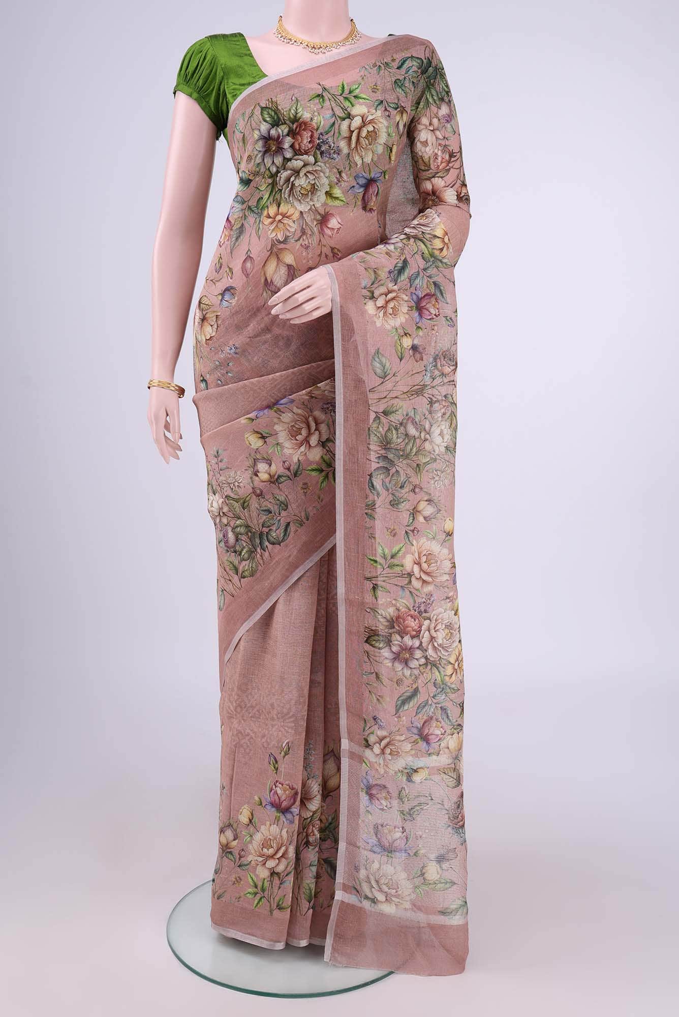Peach Linen Cotton Saree