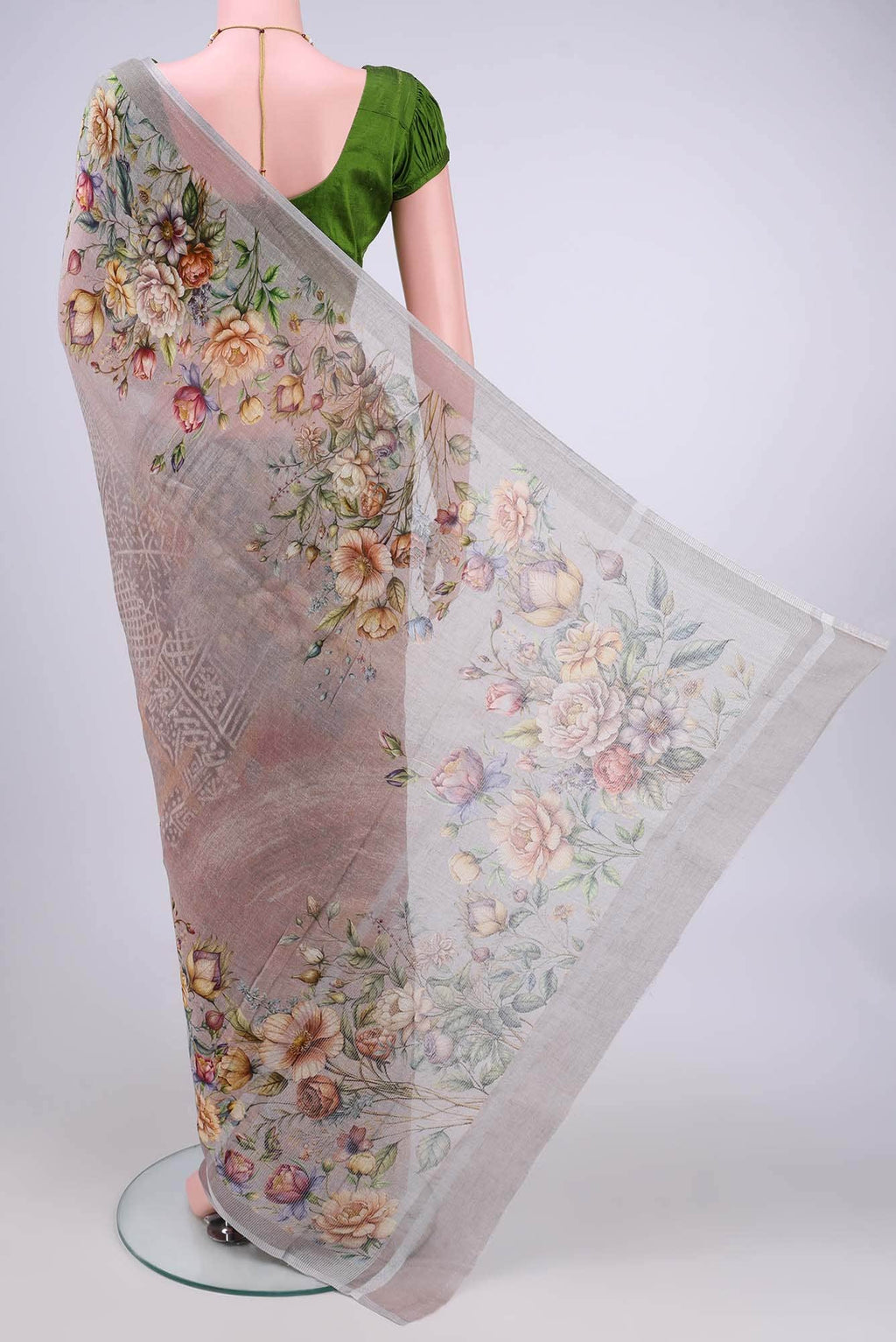 Davys Grey Linen Cotton Saree