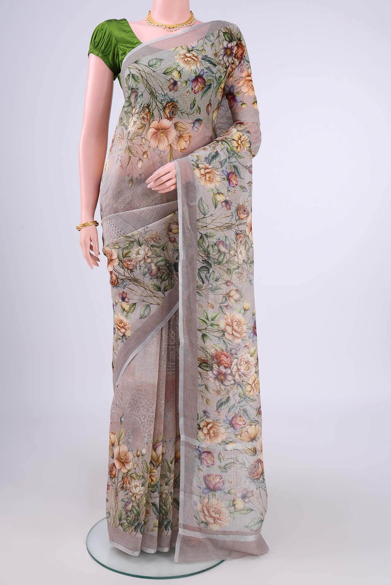 Davys Grey Linen Cotton Saree