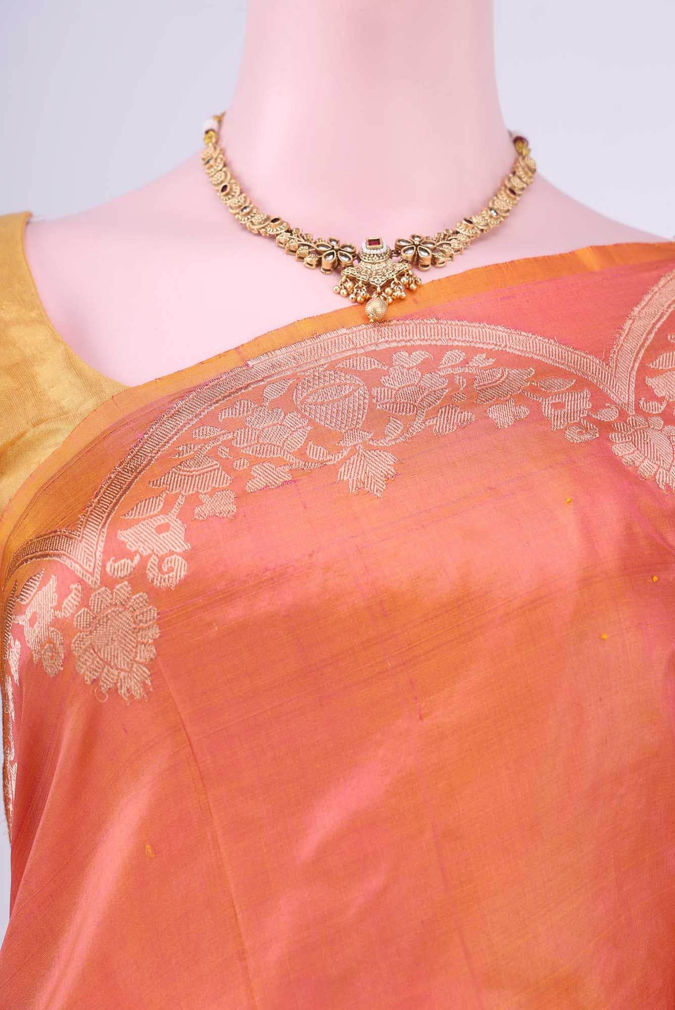 Golden Peach Banarasi Katan Silk Saree