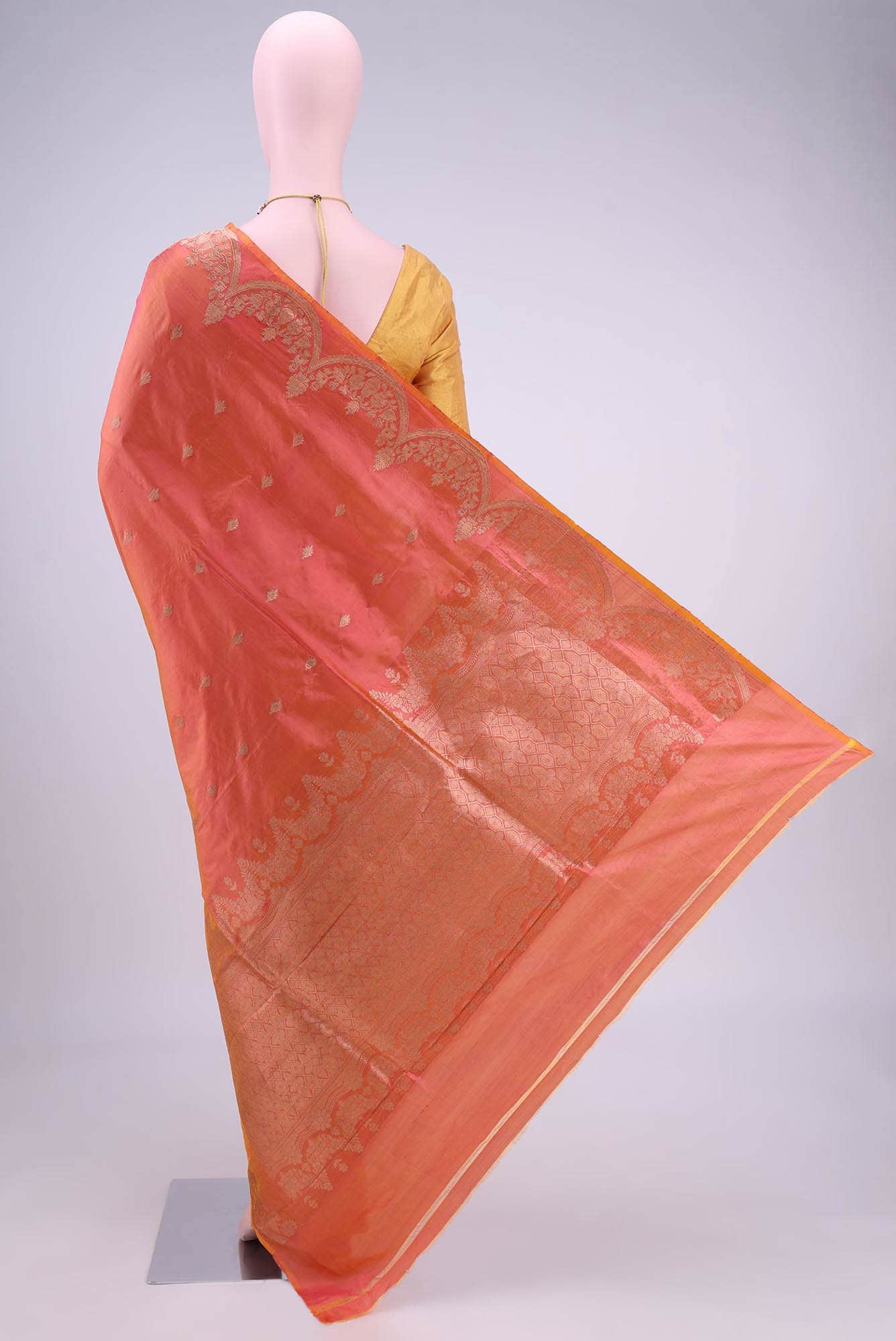 Golden Peach Banarasi Katan Silk Saree