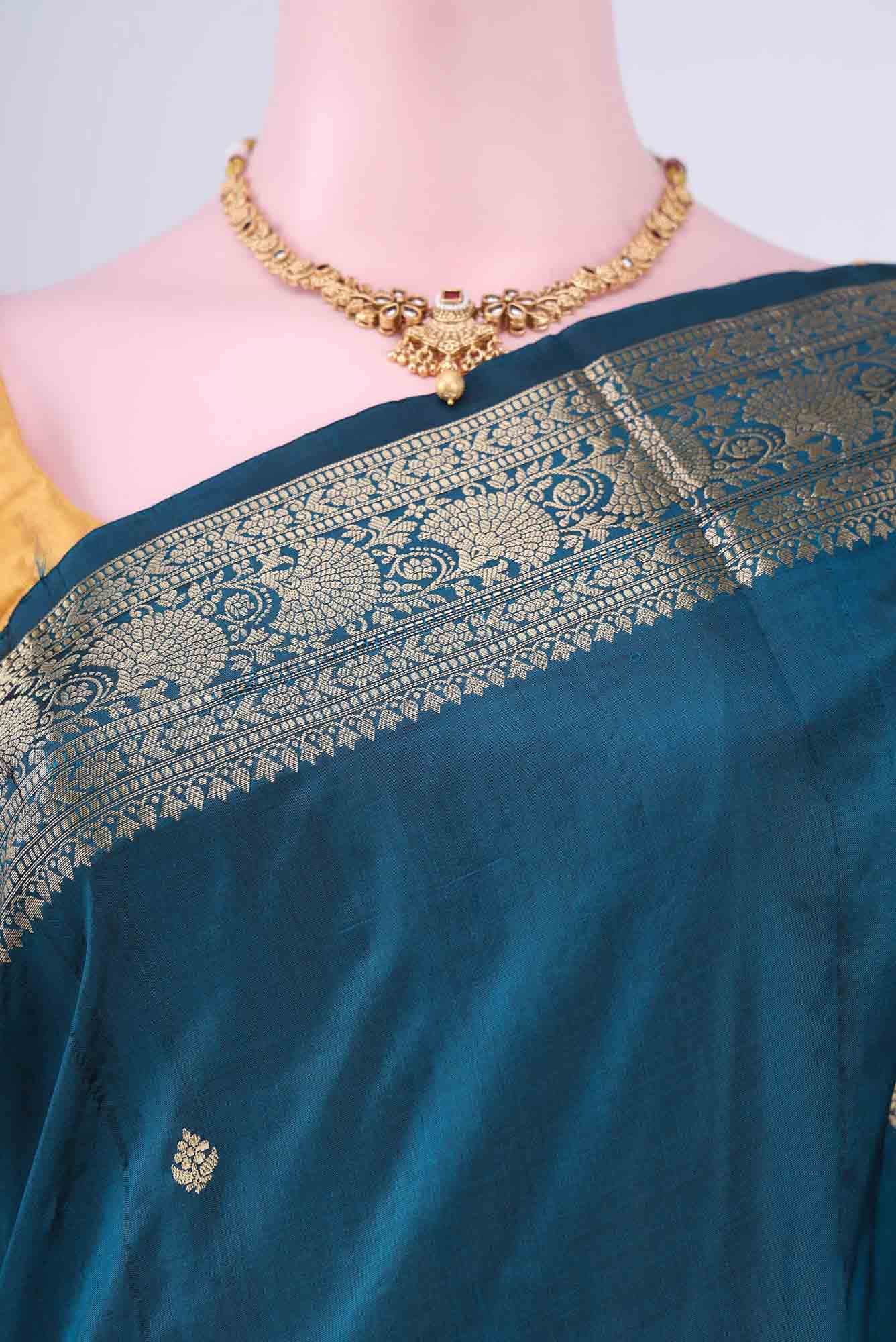 Dark Blue Dual Tone Banarasi Katan Silk Saree