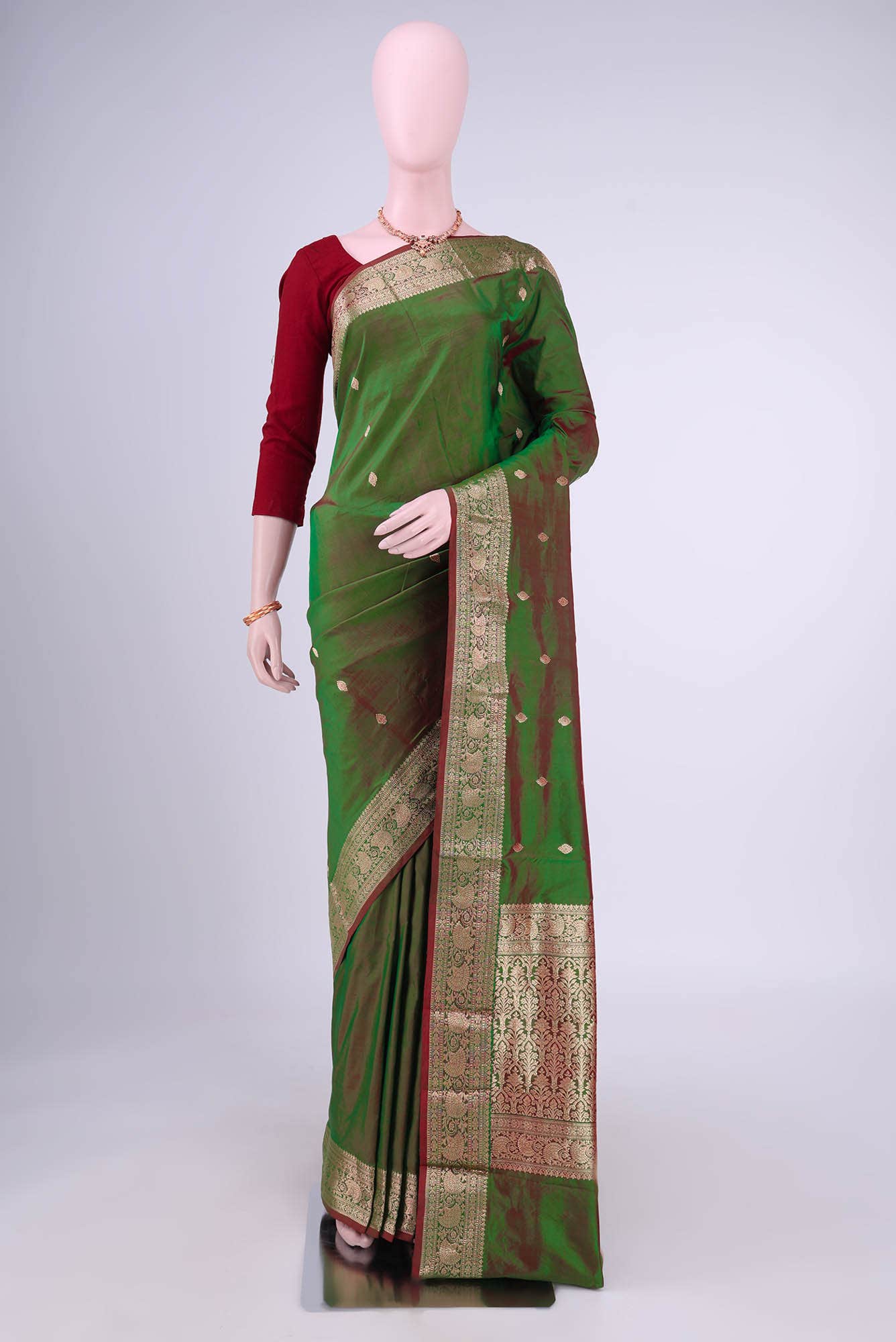 Green Dual Tone Banarasi Katan Silk Saree