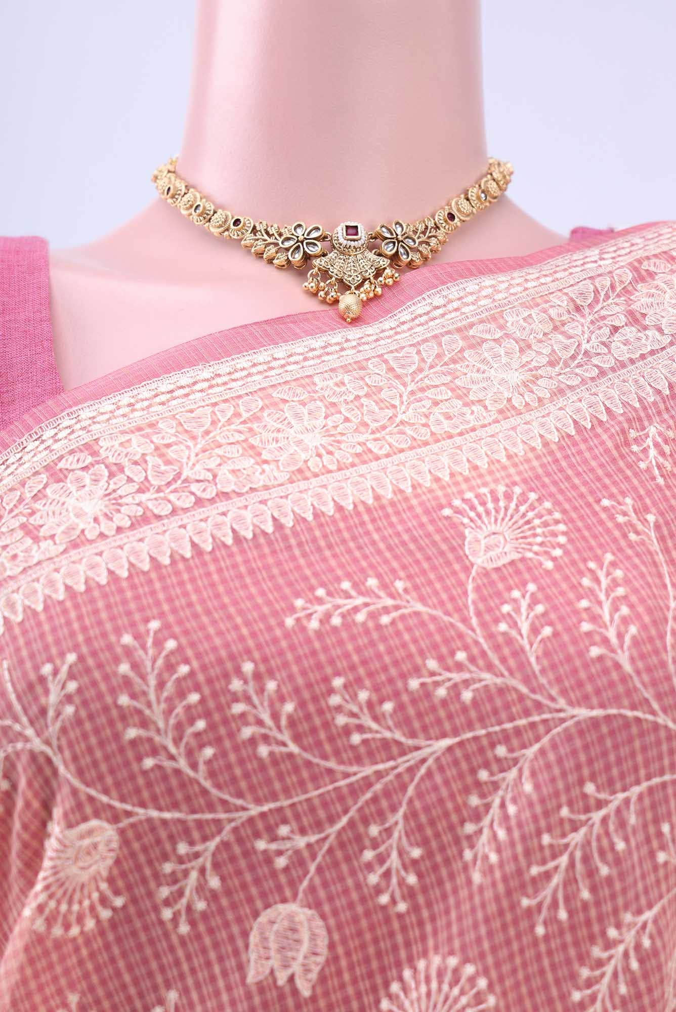 Peach Kota Cotton Saree