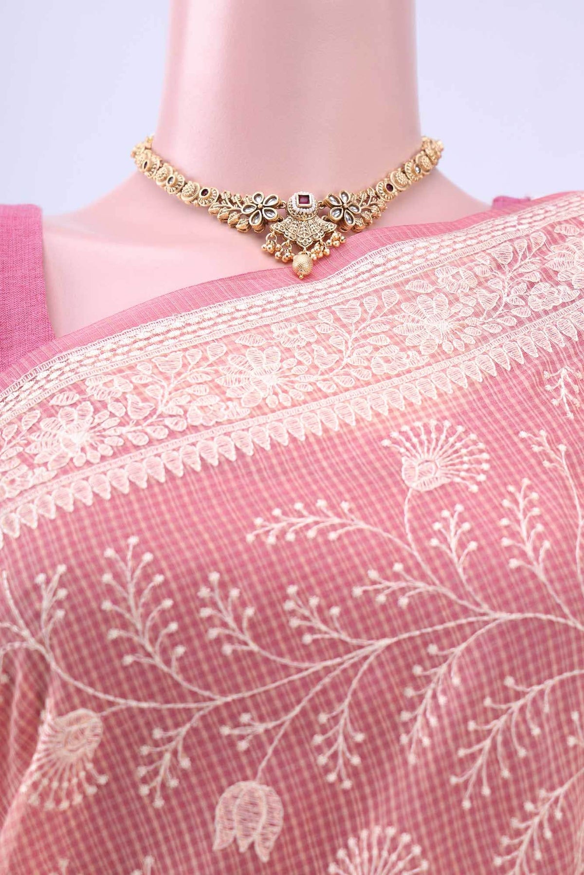 Peach Kota Cotton Saree
