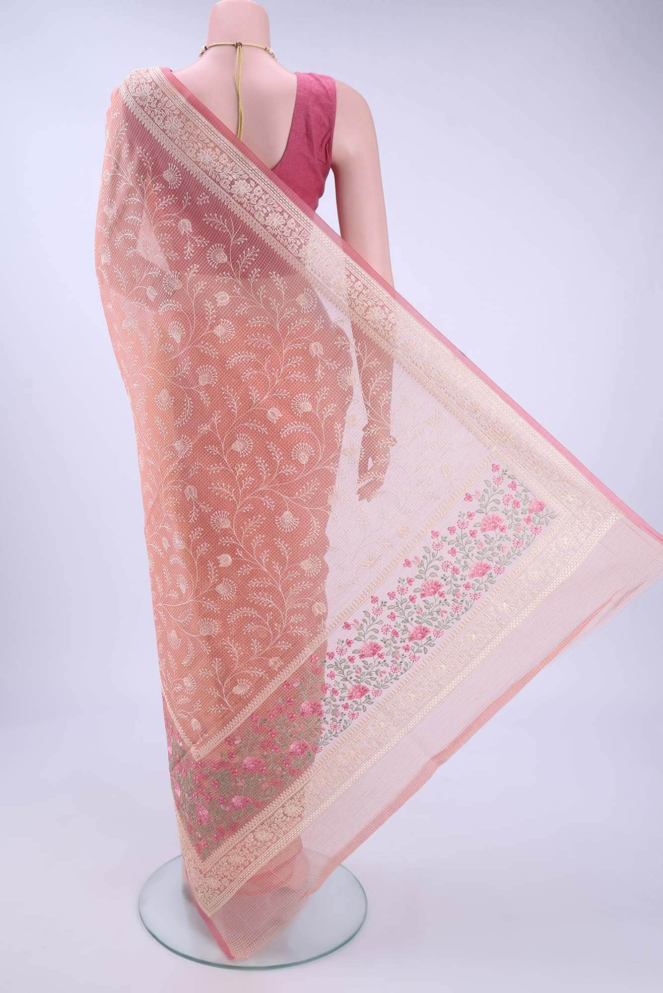 Peach Kota Cotton Saree