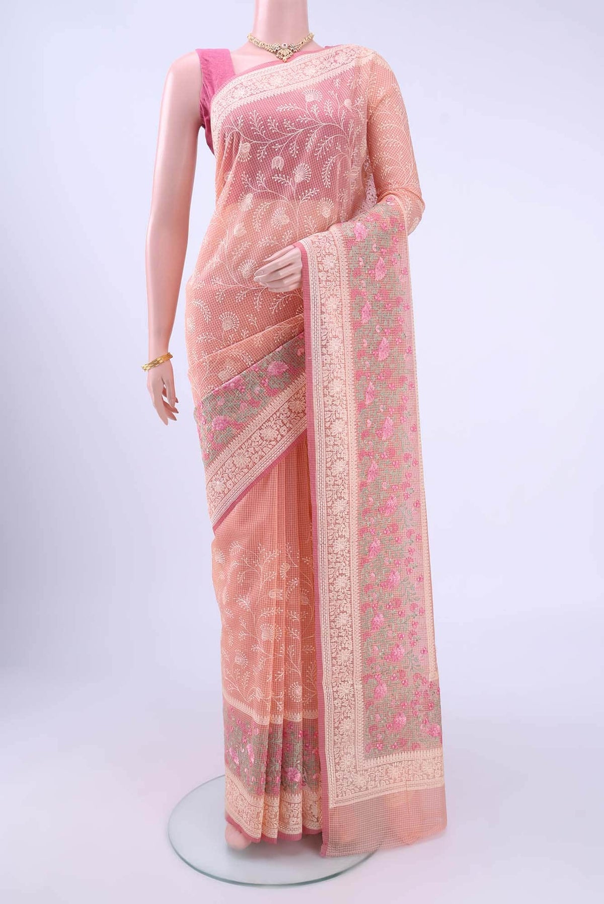 Peach Kota Cotton Saree