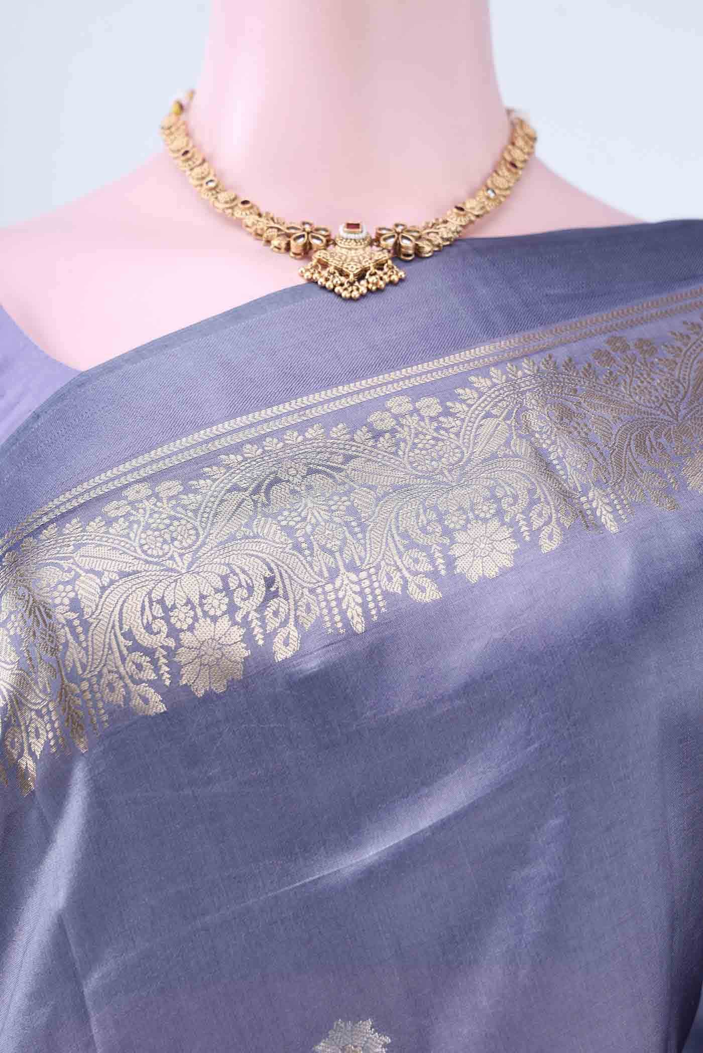 Blue Grey Banarasi Raw Silk Saree