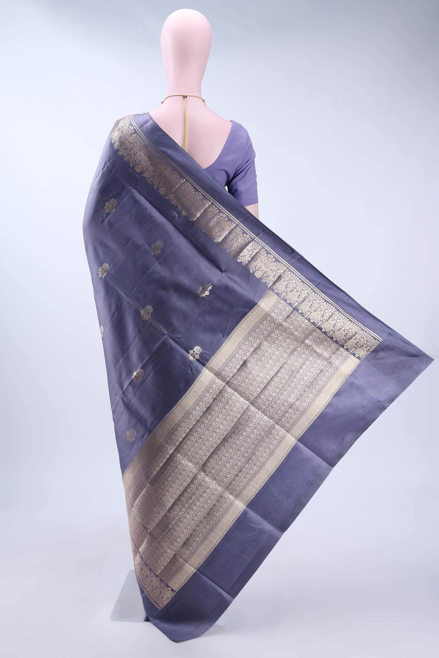 Blue Grey Banarasi Raw Silk Saree