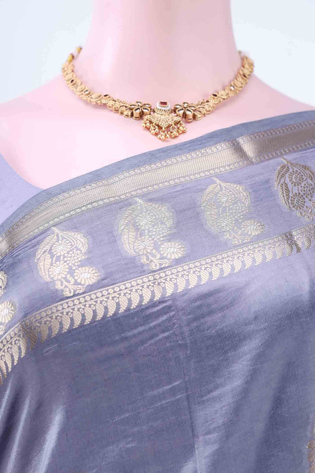 Blue Grey Banarasi Raw Silk Saree