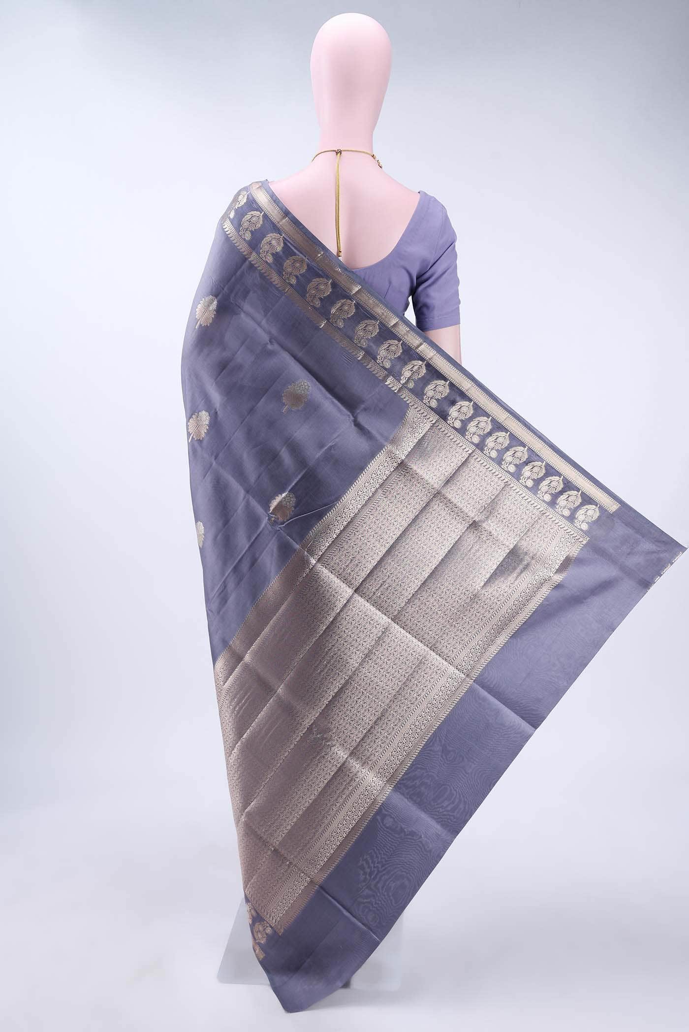 Blue Grey Banarasi Raw Silk Saree