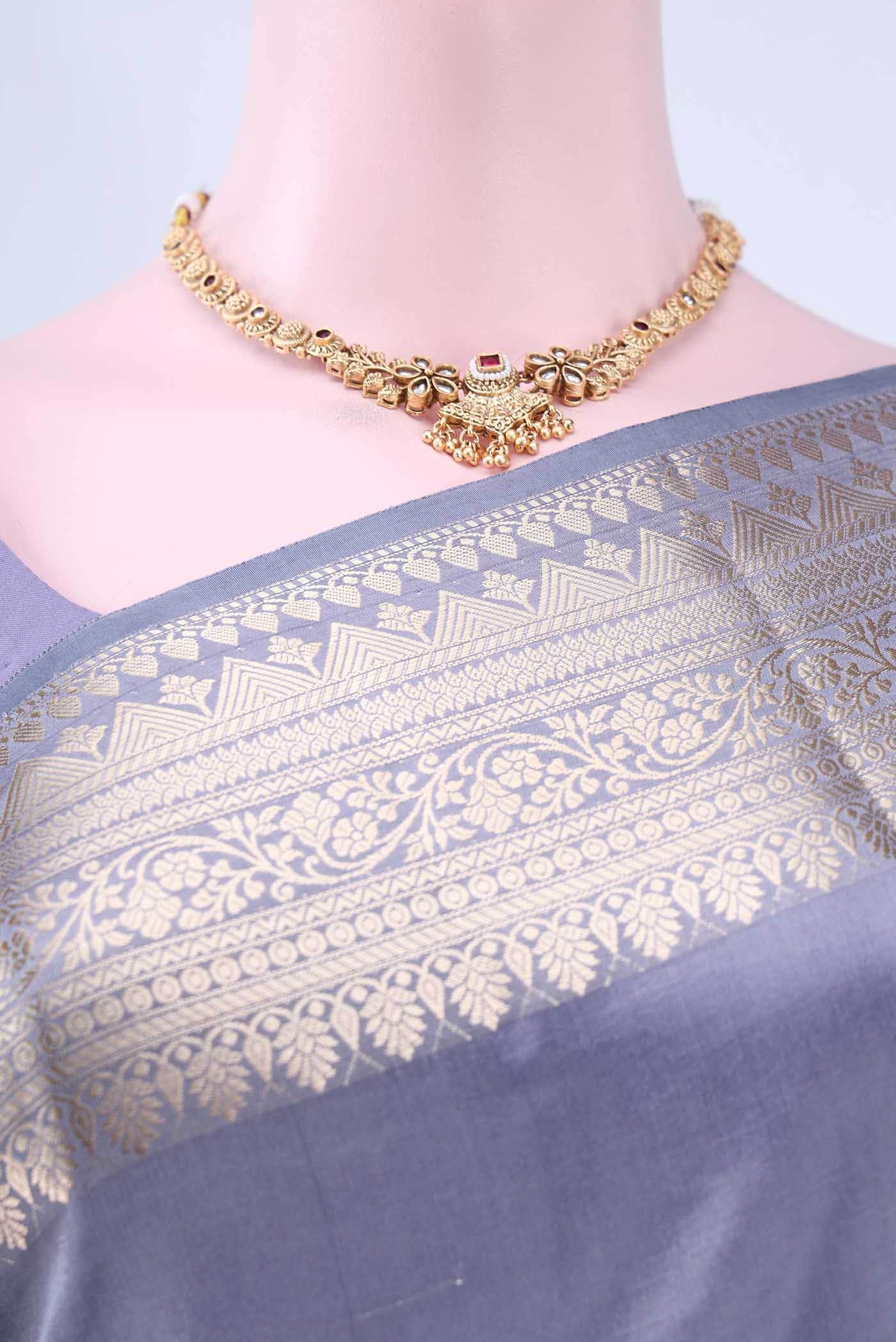 Blue Grey Banarasi Raw Silk Saree