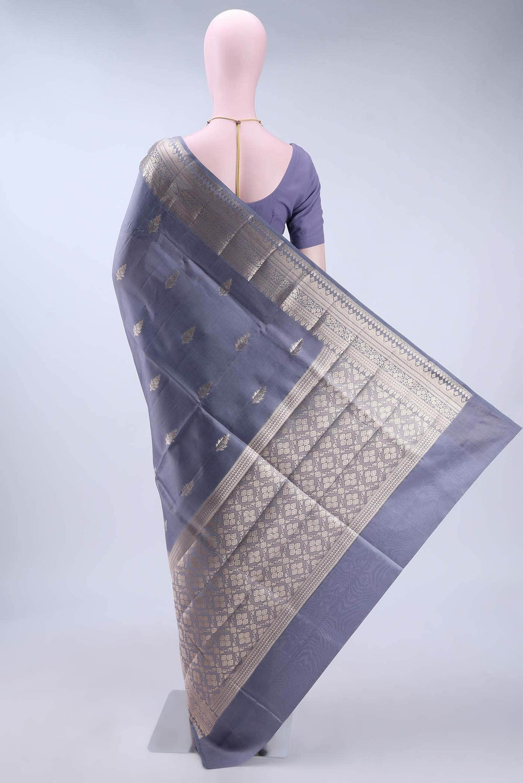 Blue Grey Banarasi Raw Silk Saree