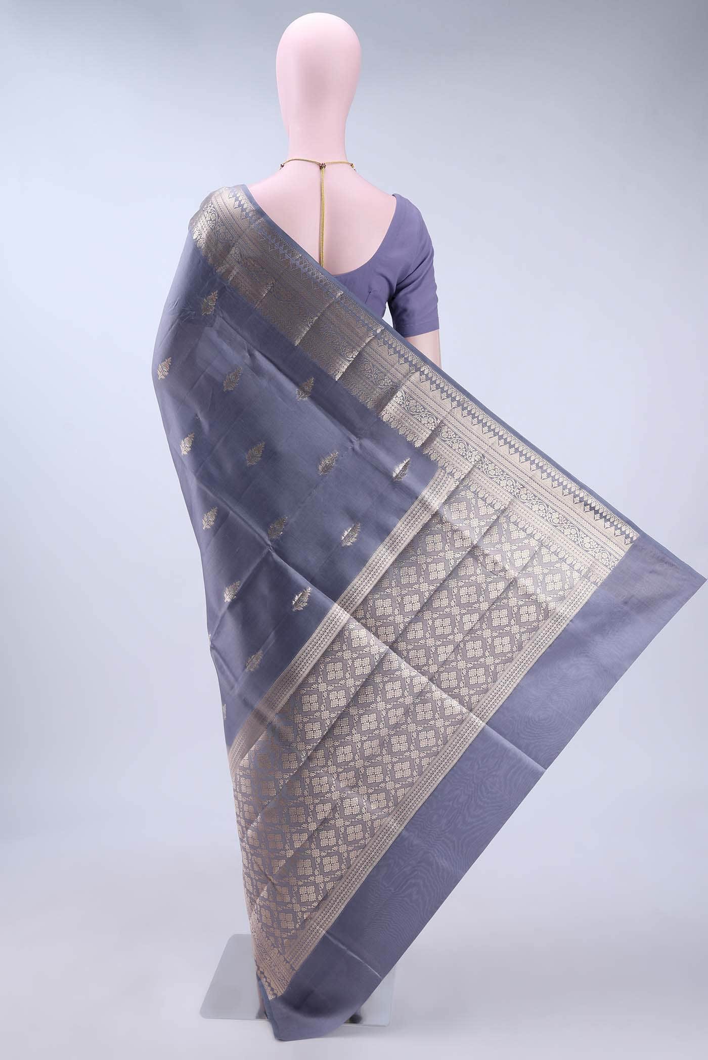 Blue Grey Banarasi Raw Silk Saree