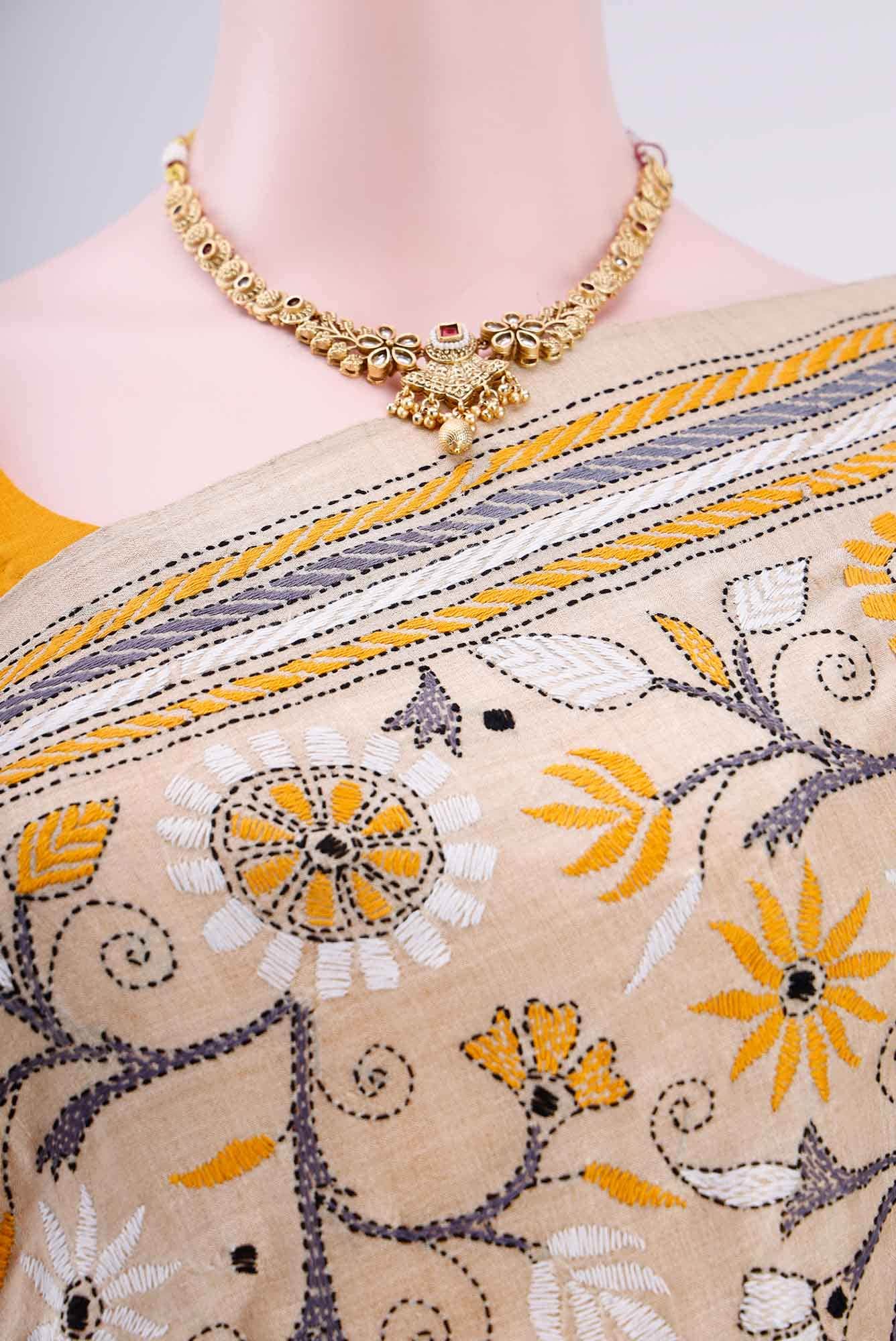 Beige Tussar Saree