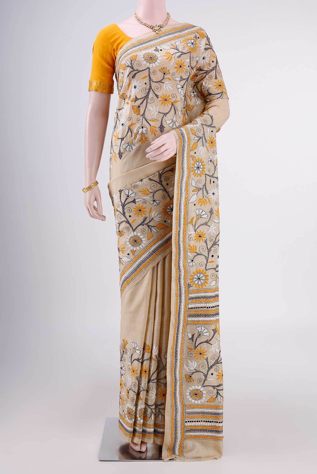 Beige Tussar Saree
