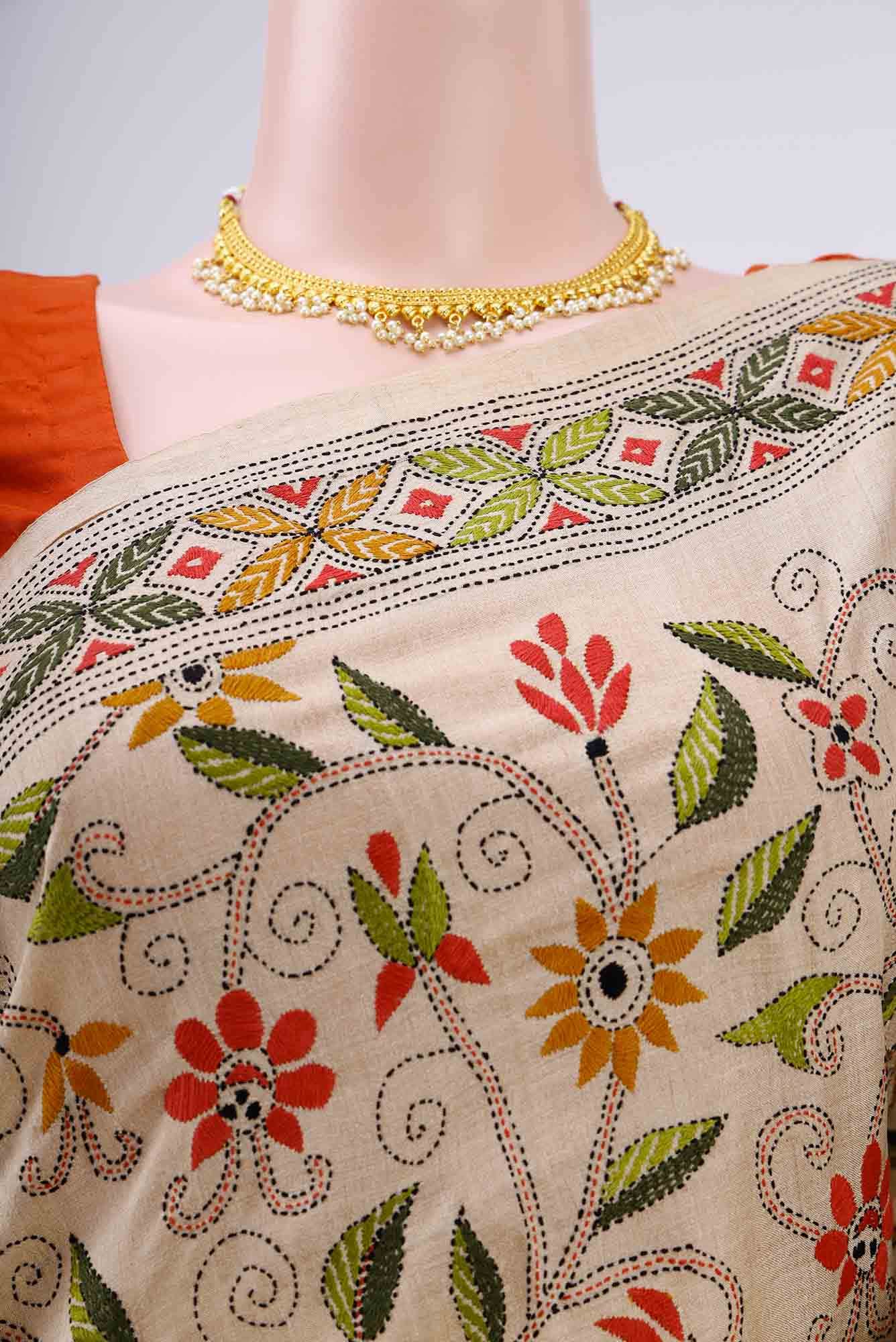 Beige Tussar Saree