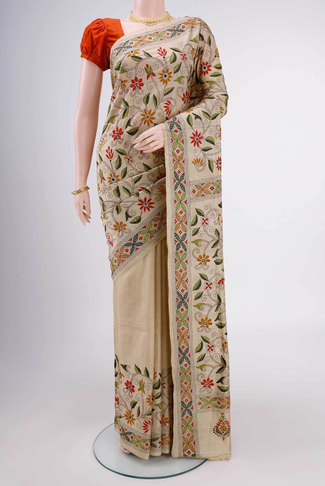 Beige Tussar Saree