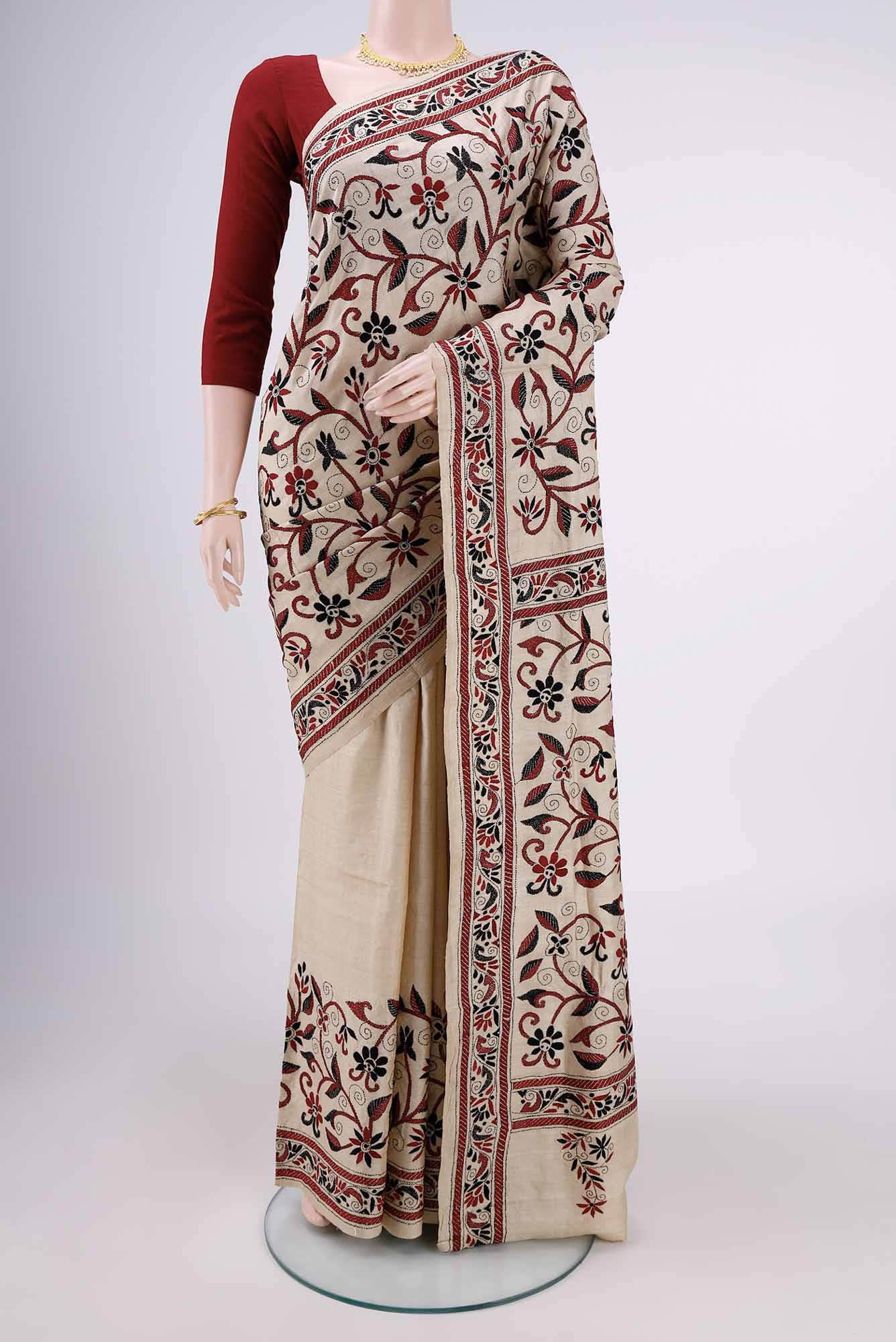 Beige Tussar Saree