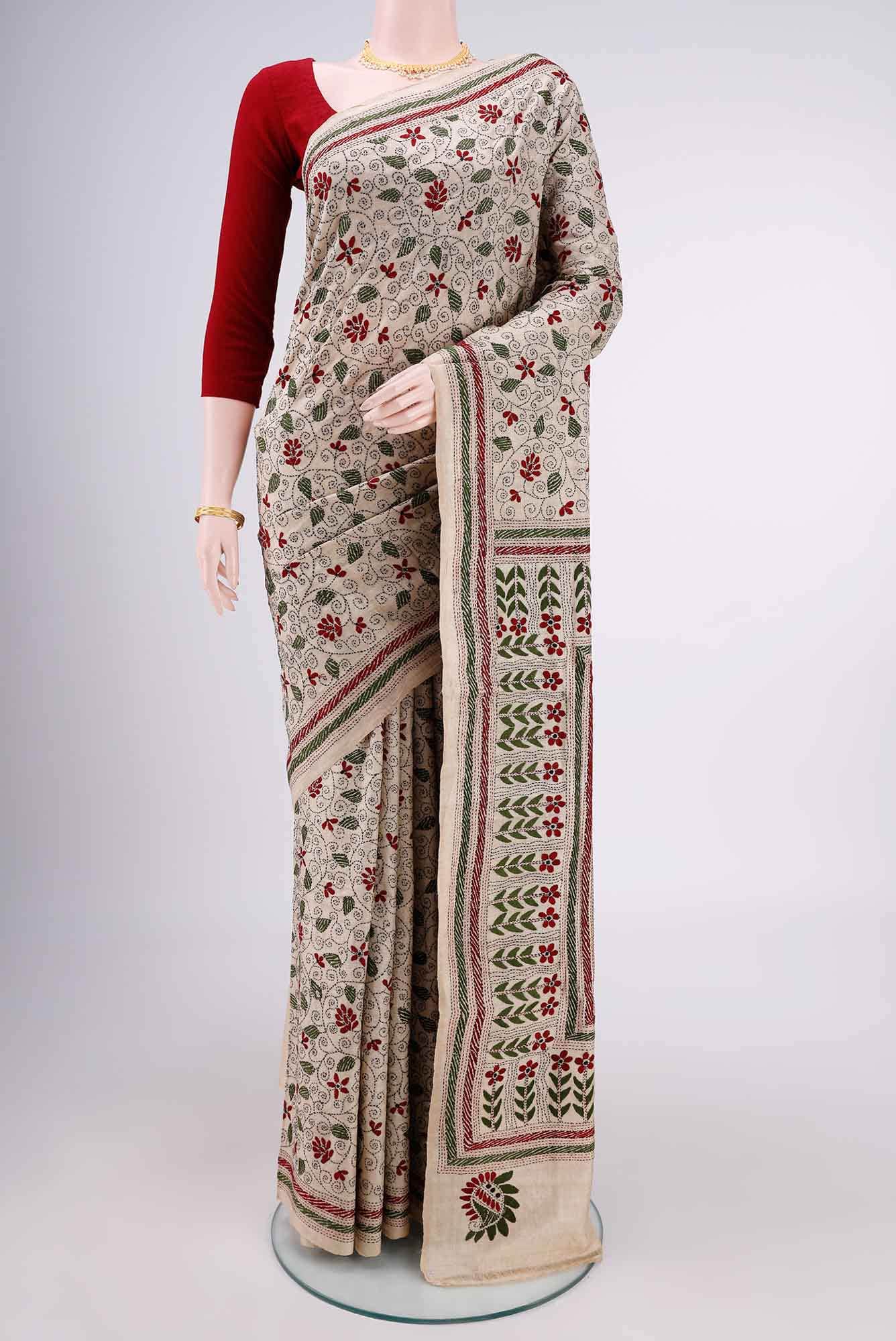 Beige Tussar Saree