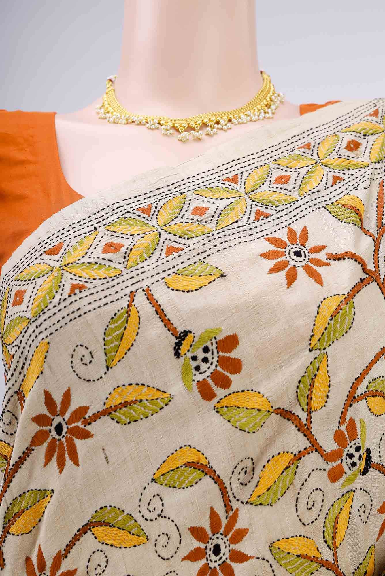 Beige Tussar Saree