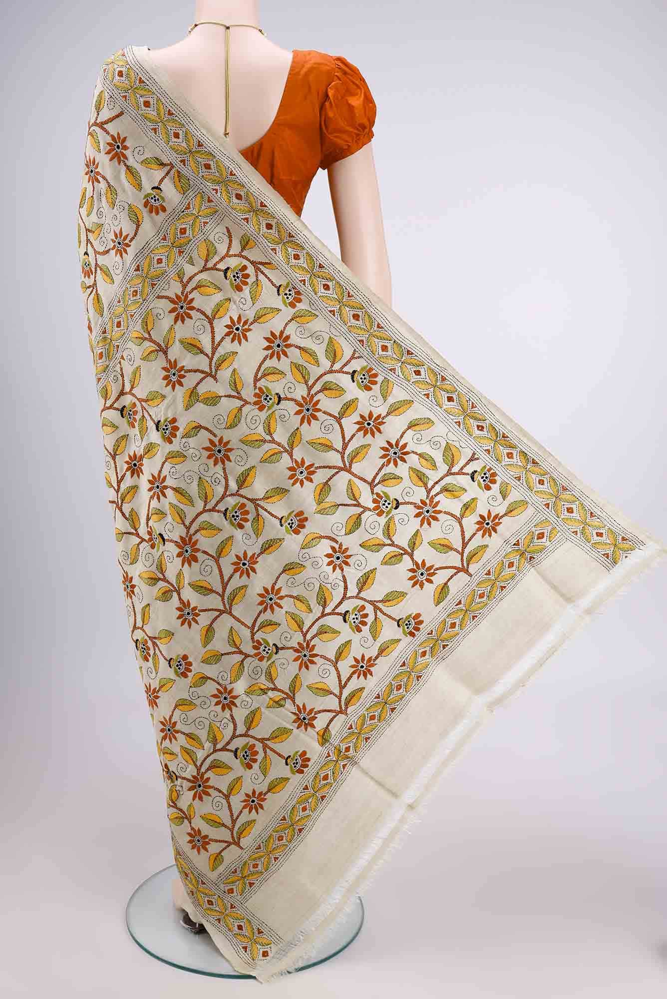 Beige Tussar Saree