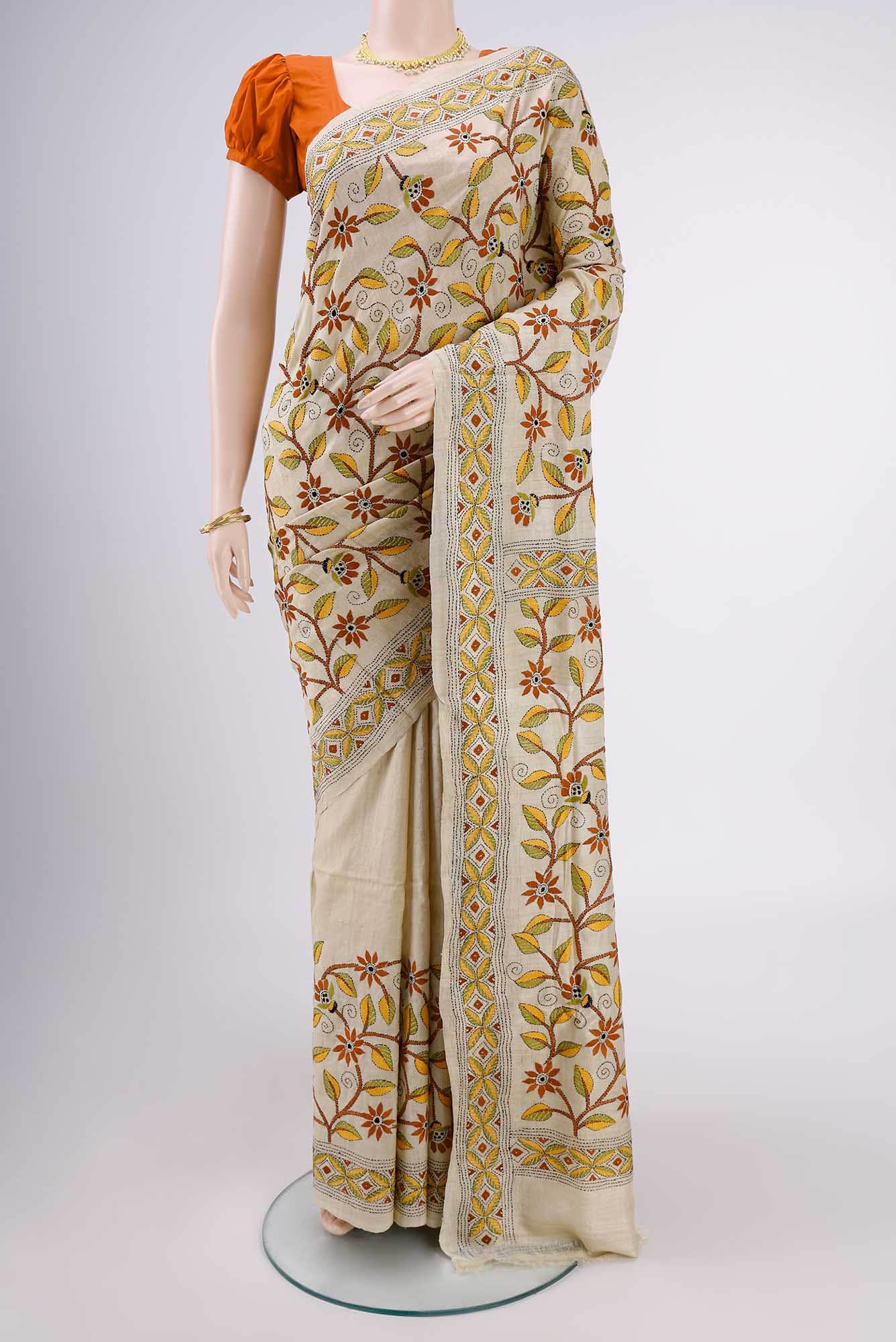 Beige Tussar Saree