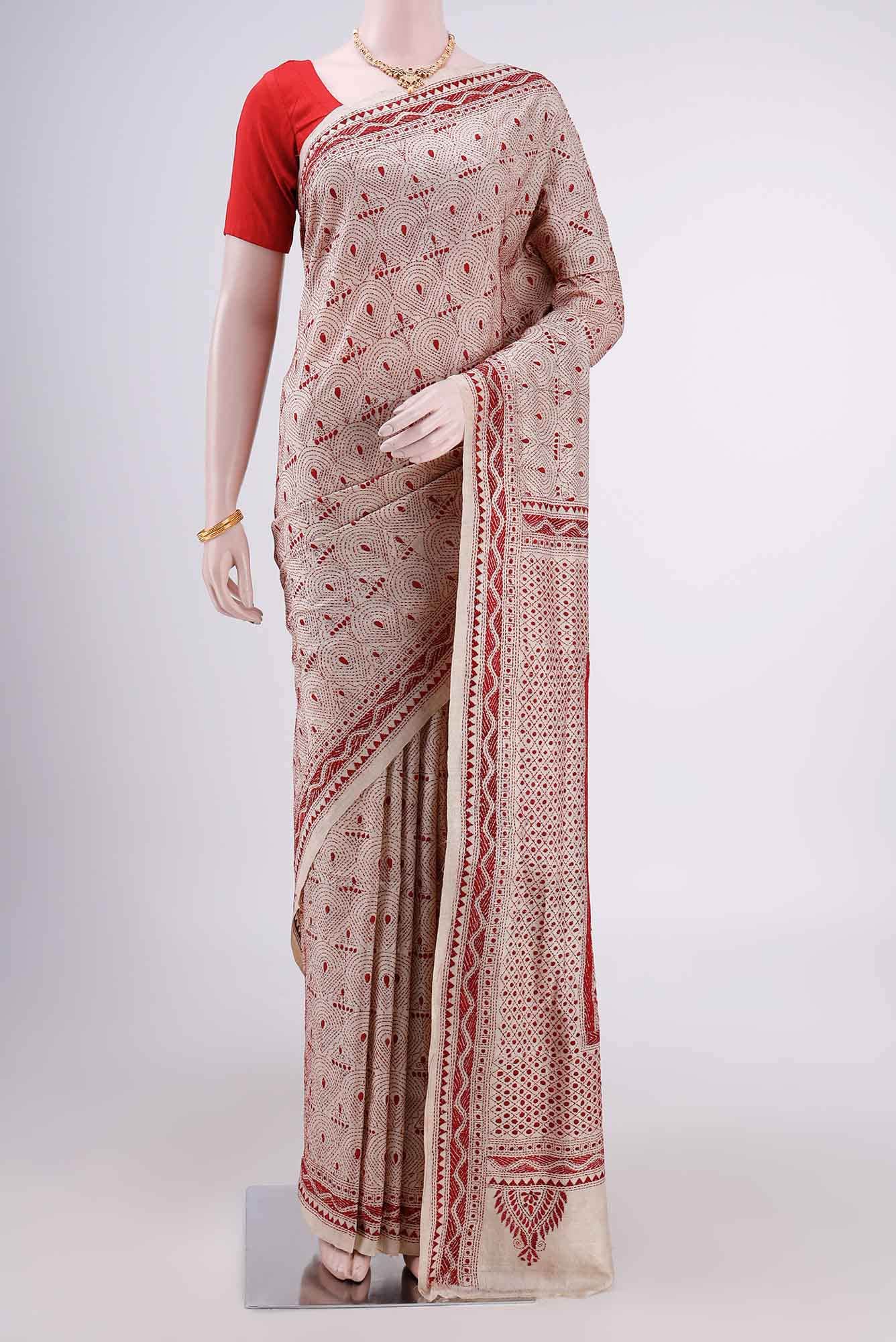 Beige Tussar Saree