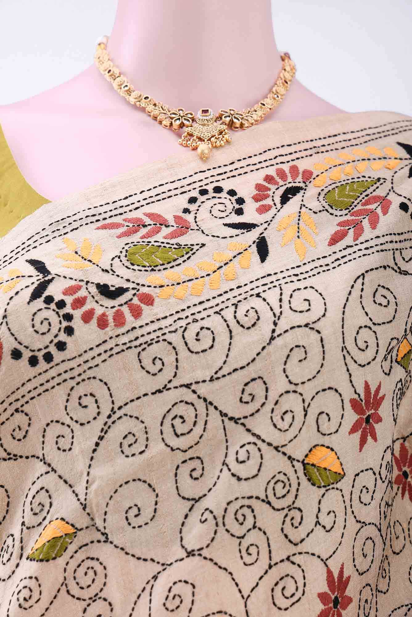 Beige Tussar Saree