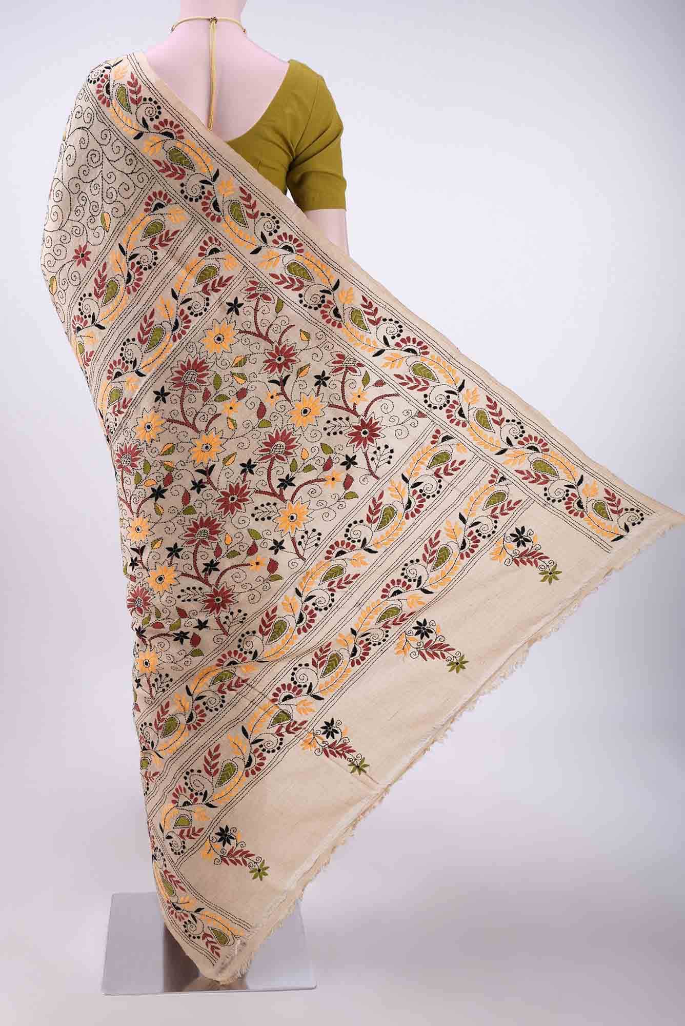 Beige Tussar Saree