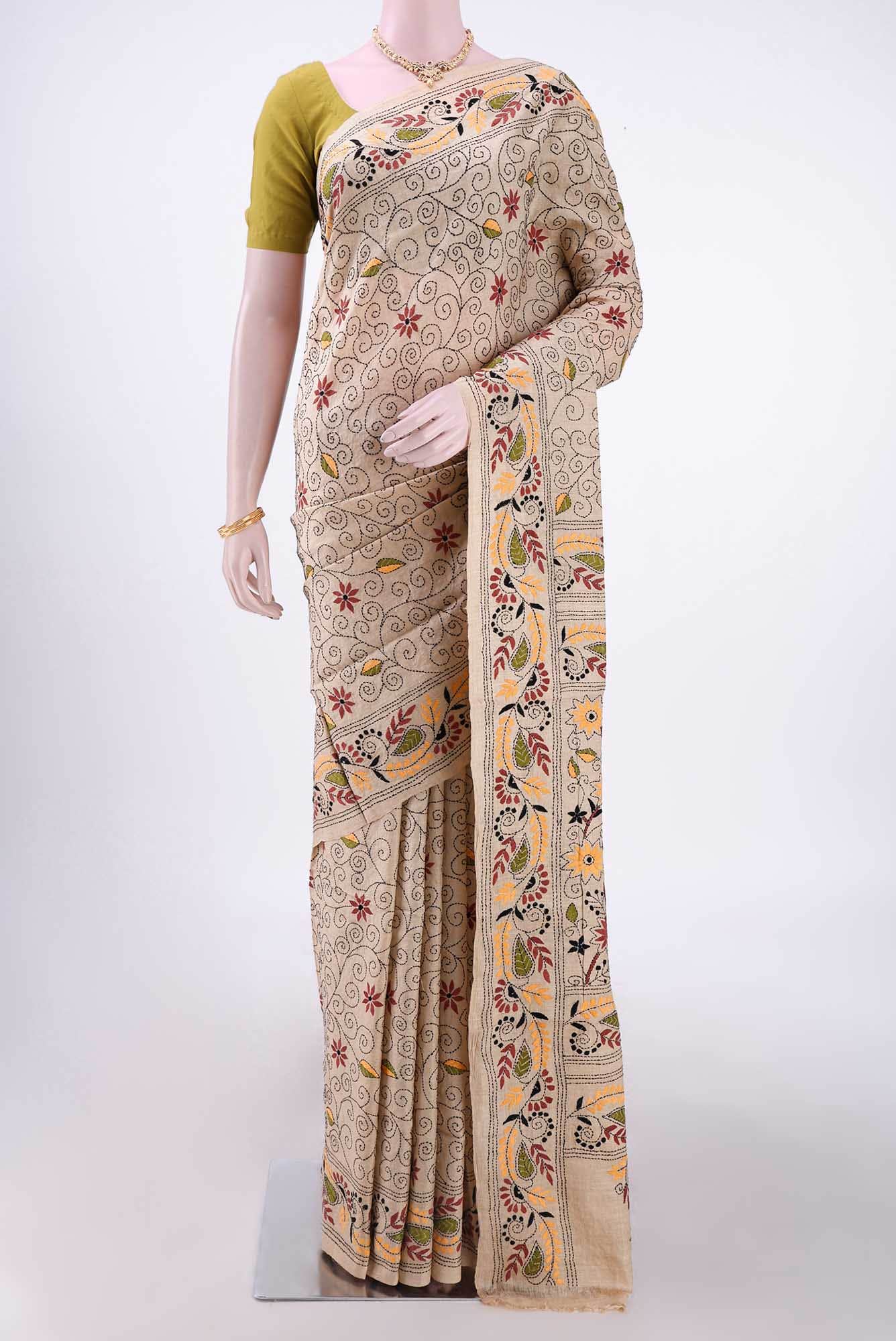Beige Tussar Saree