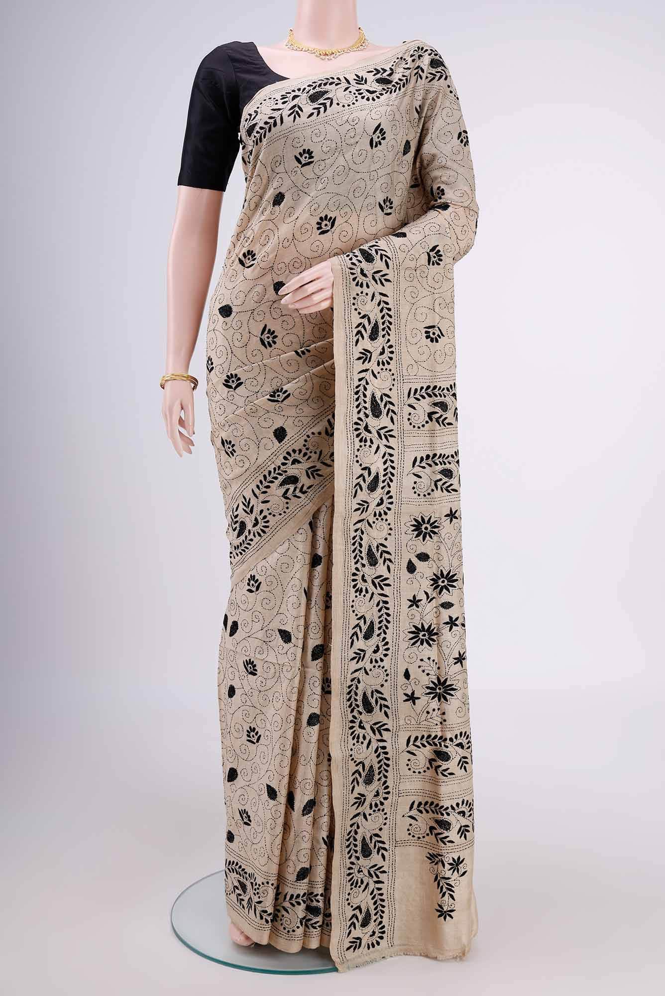 Beige Tussar Saree