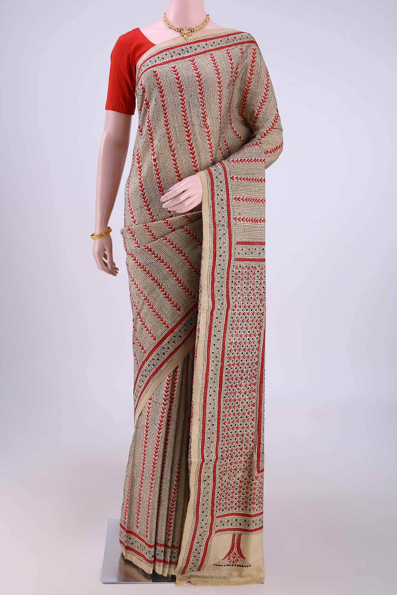 Beige Tussar Saree