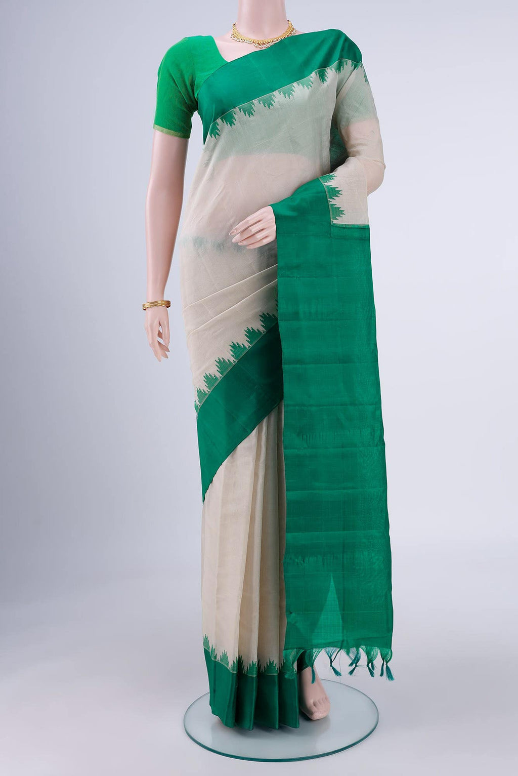 Off White Gadwal Silk Saree