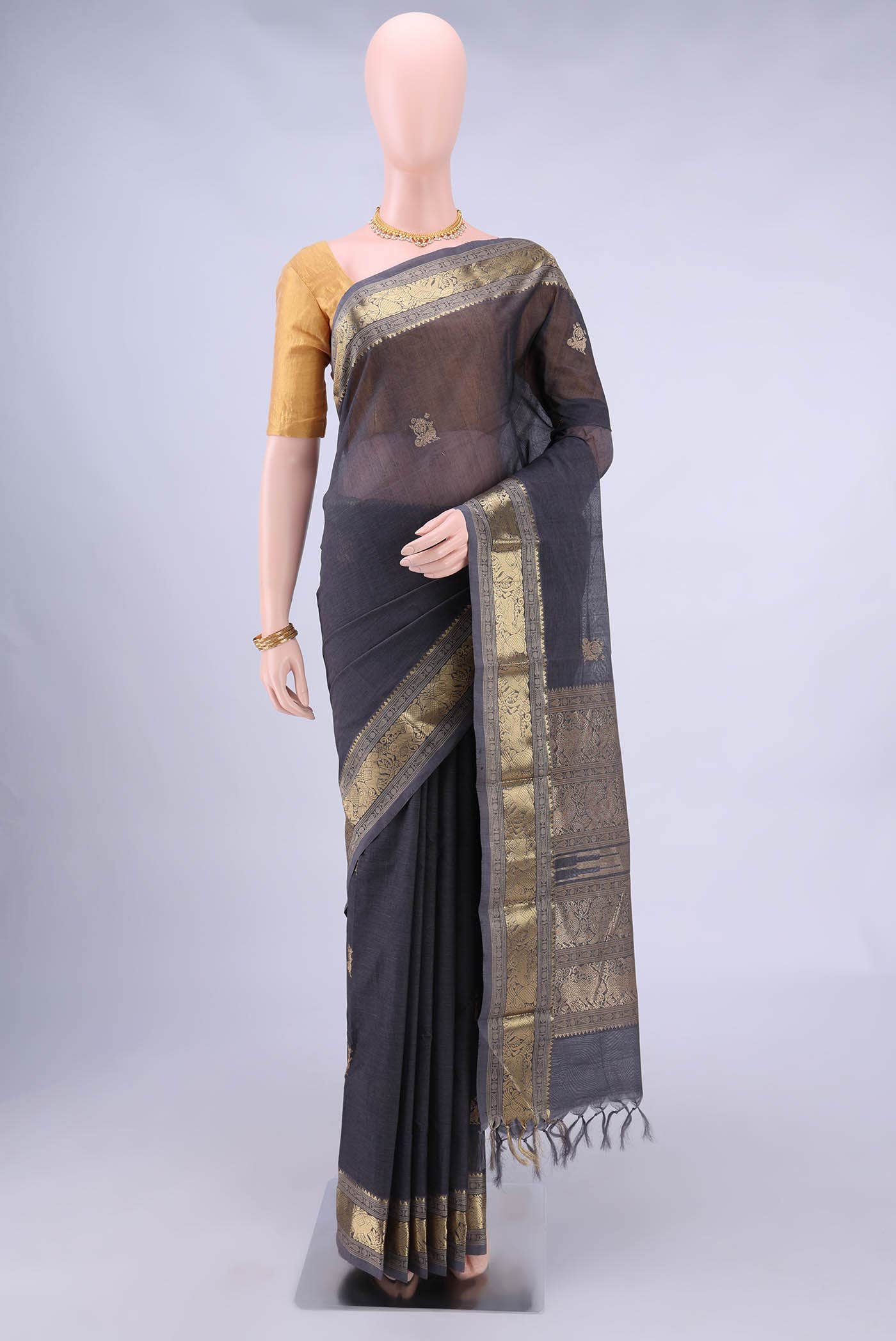 Davys Grey Kanchi Cotton Saree