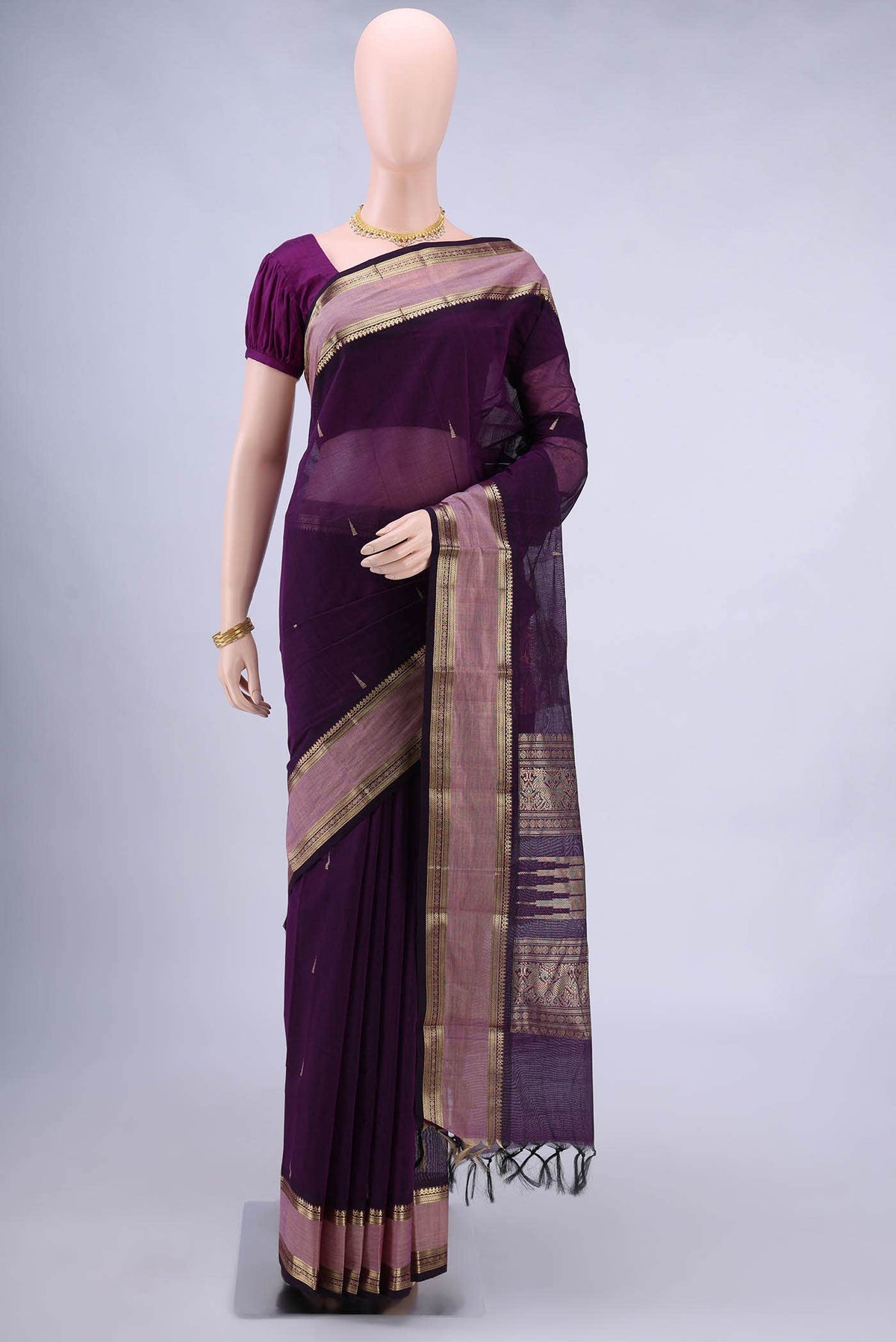 Burgundy Kanchi Cotton Saree