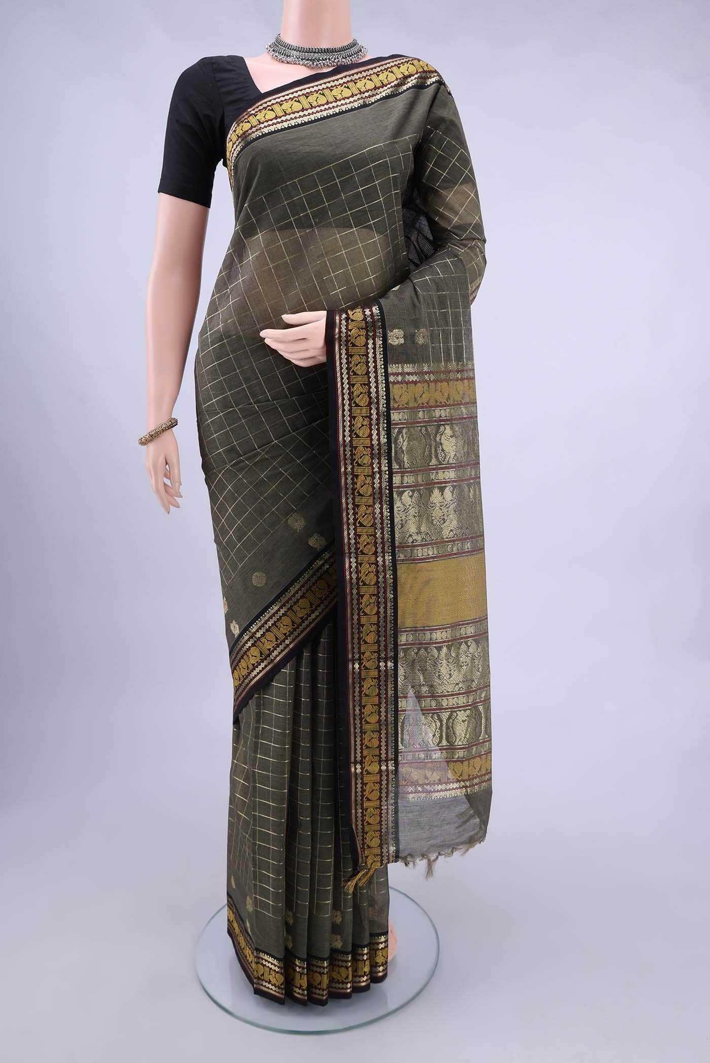 Davys Grey Kanchi Cotton Saree