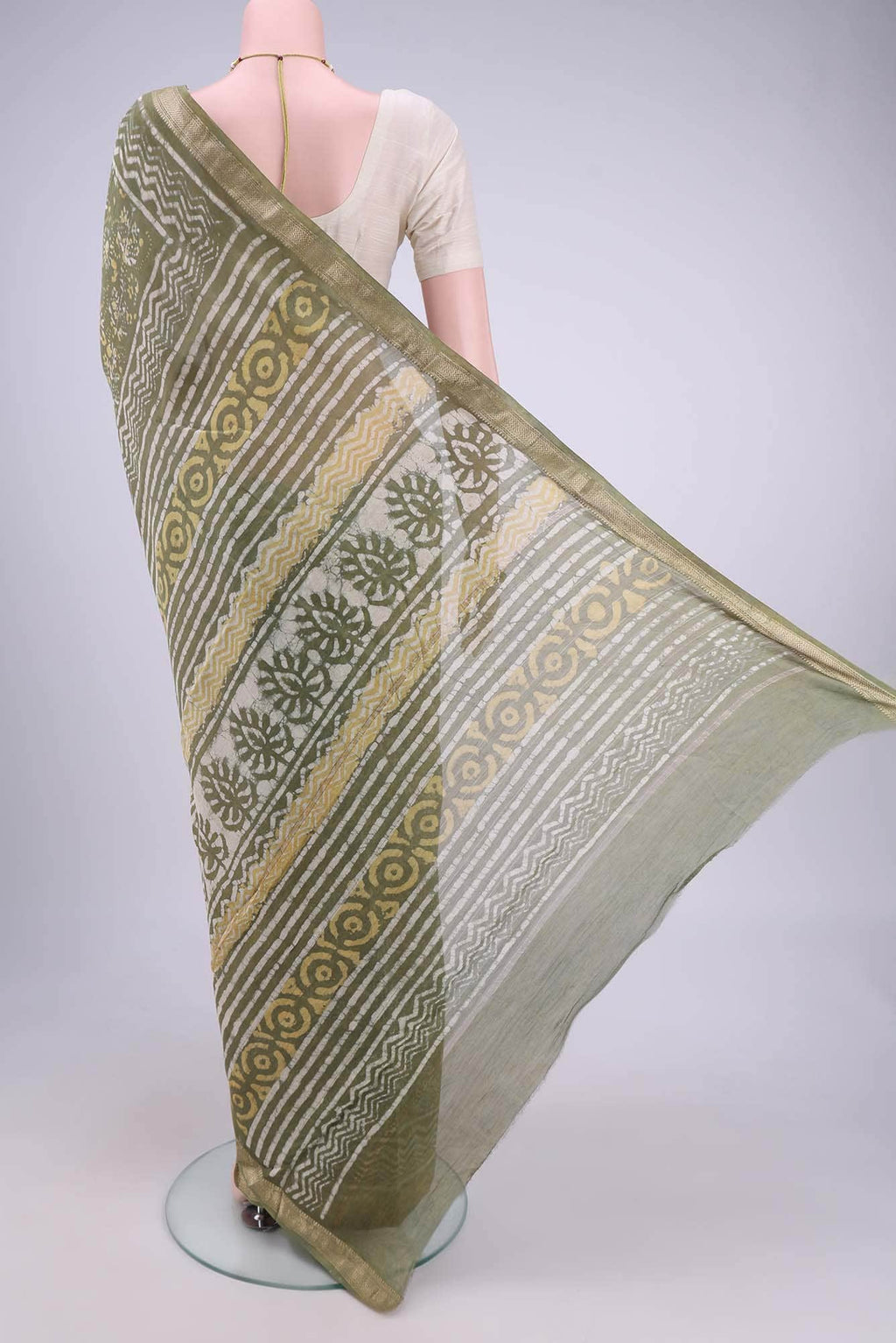 Sage Green Maheshwari Silk Cotton Saree