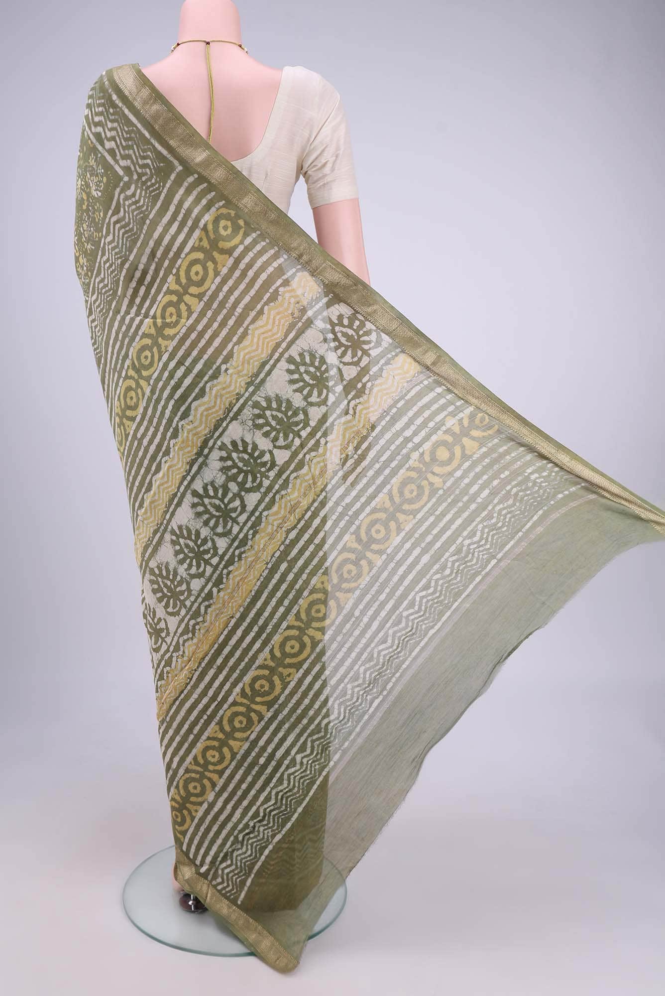 Sage Green Maheshwari Silk Cotton Saree