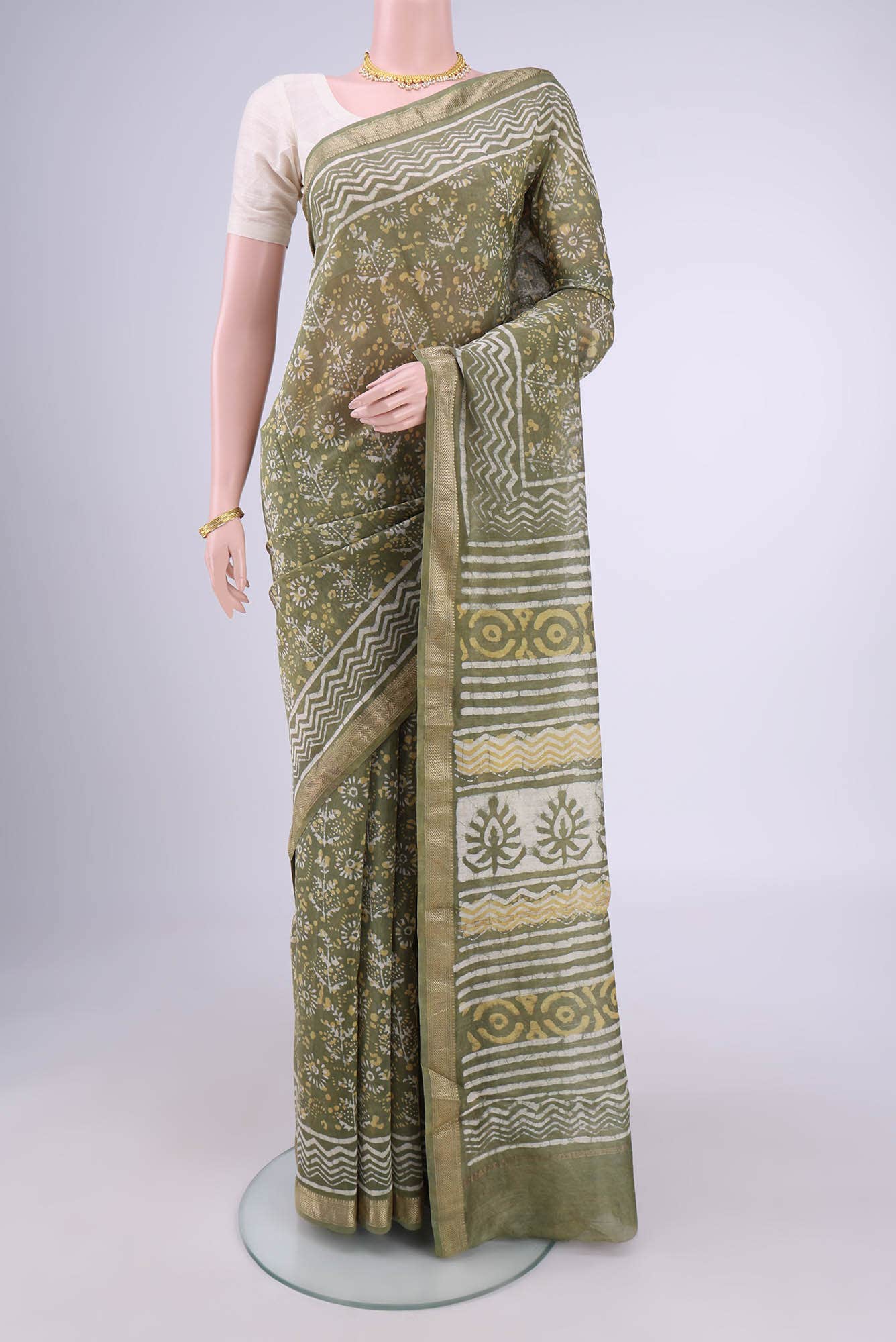 Sage Green Maheshwari Silk Cotton Saree