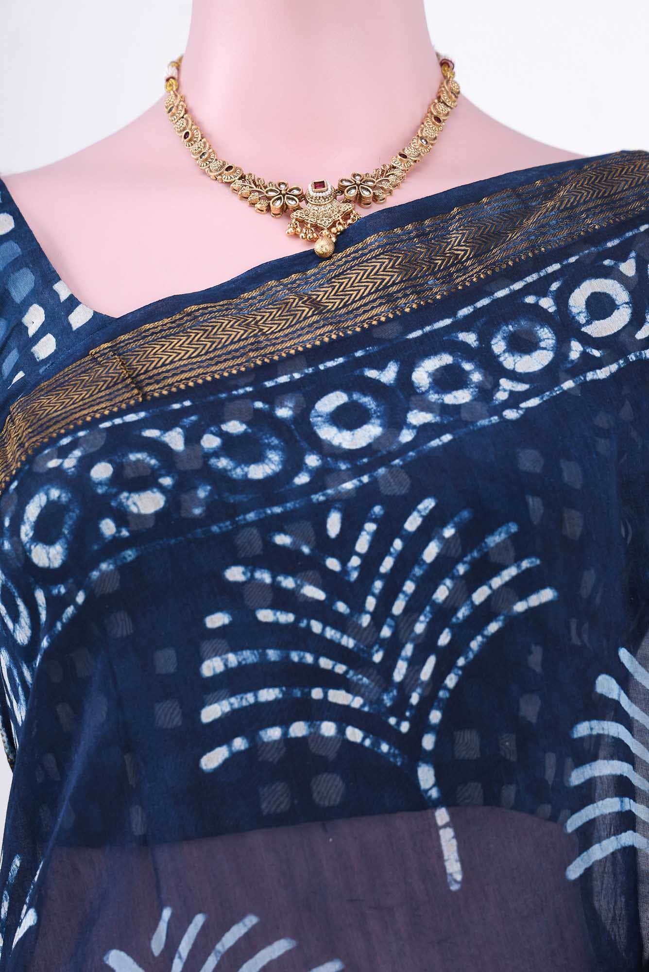 Indigo Maheshwari Silk Cotton Saree