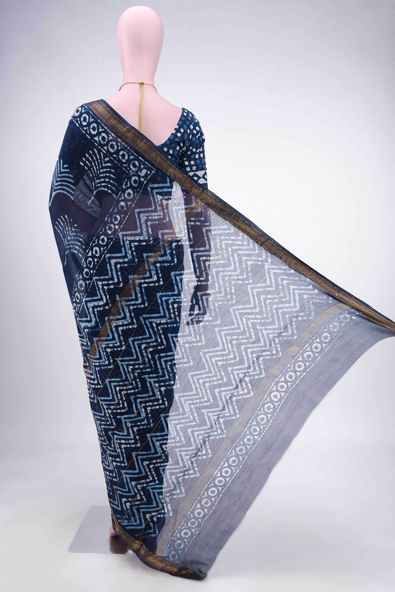 Indigo Maheshwari Silk Cotton Saree
