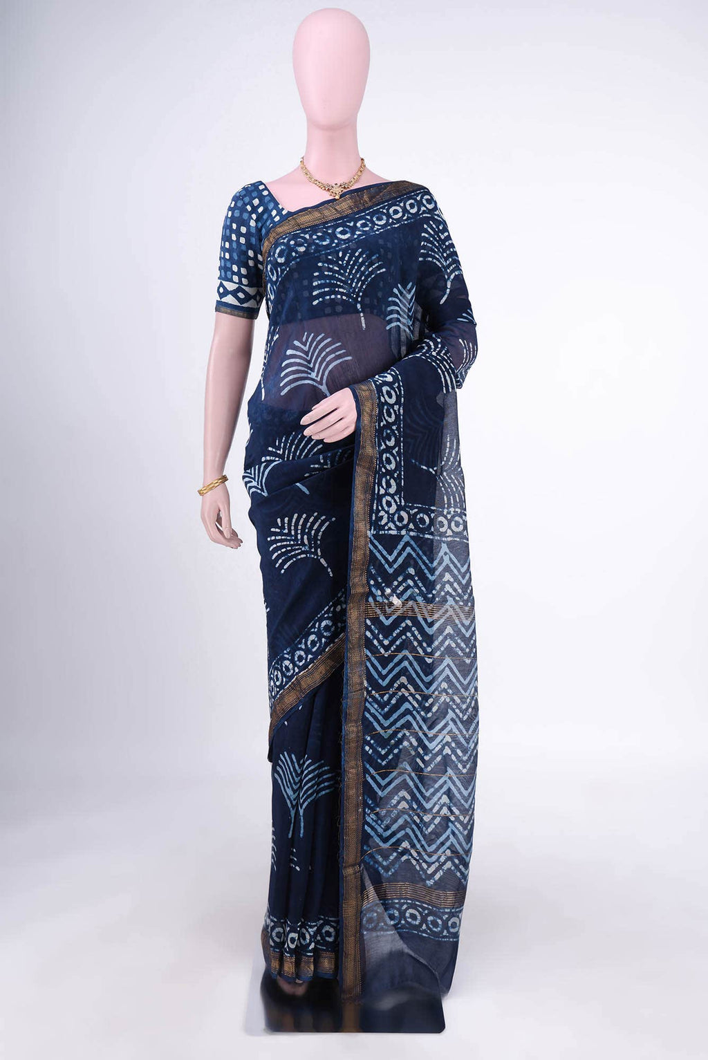 Indigo Maheshwari Silk Cotton Saree