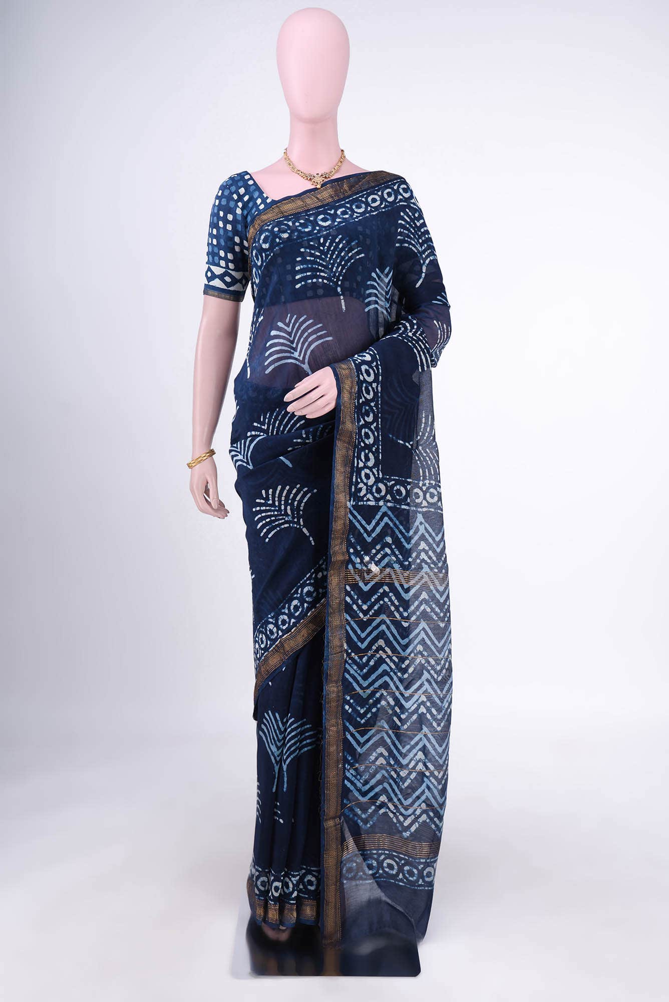 Indigo Maheshwari Silk Cotton Saree