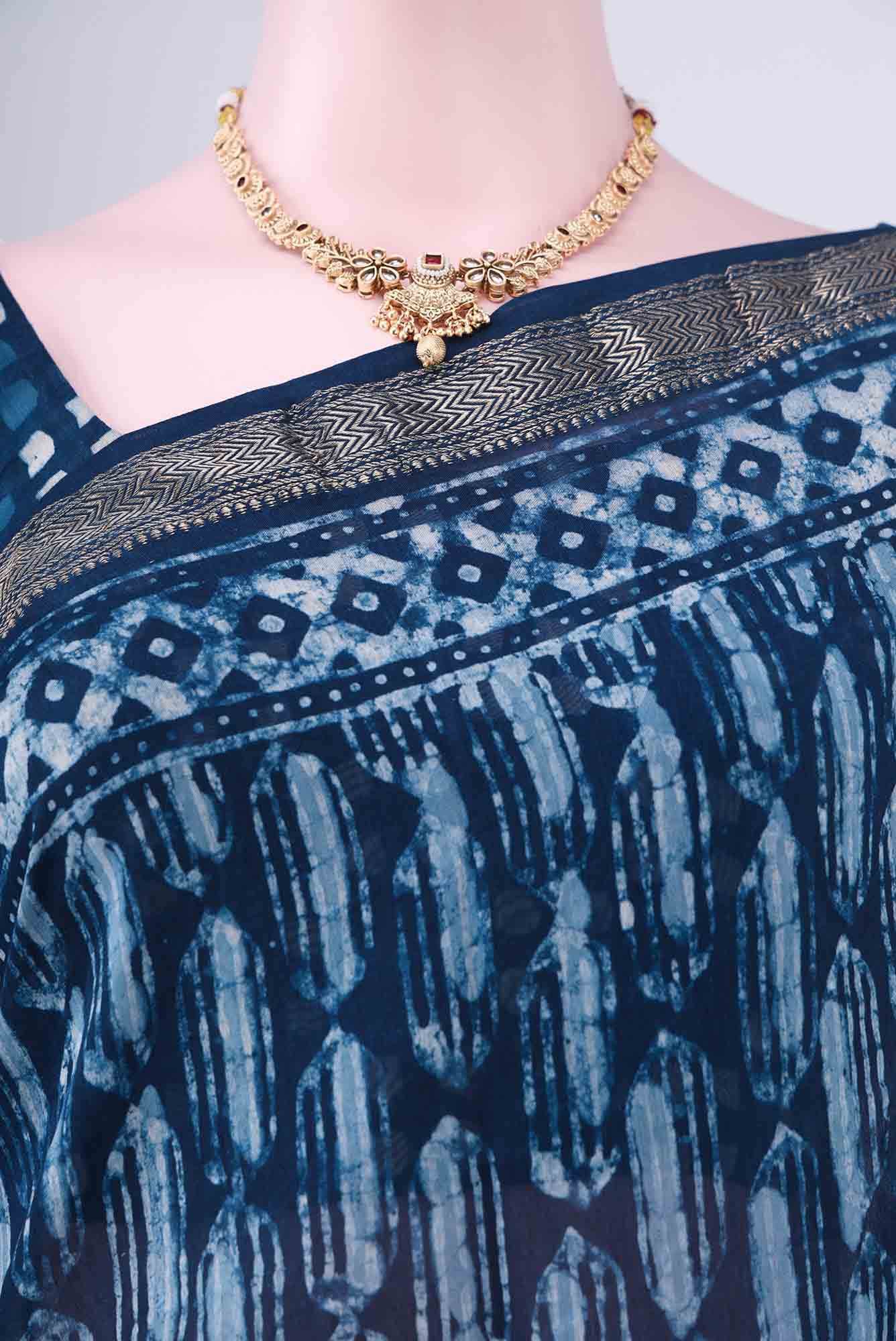 Indigo Maheshwari Silk Cotton Saree