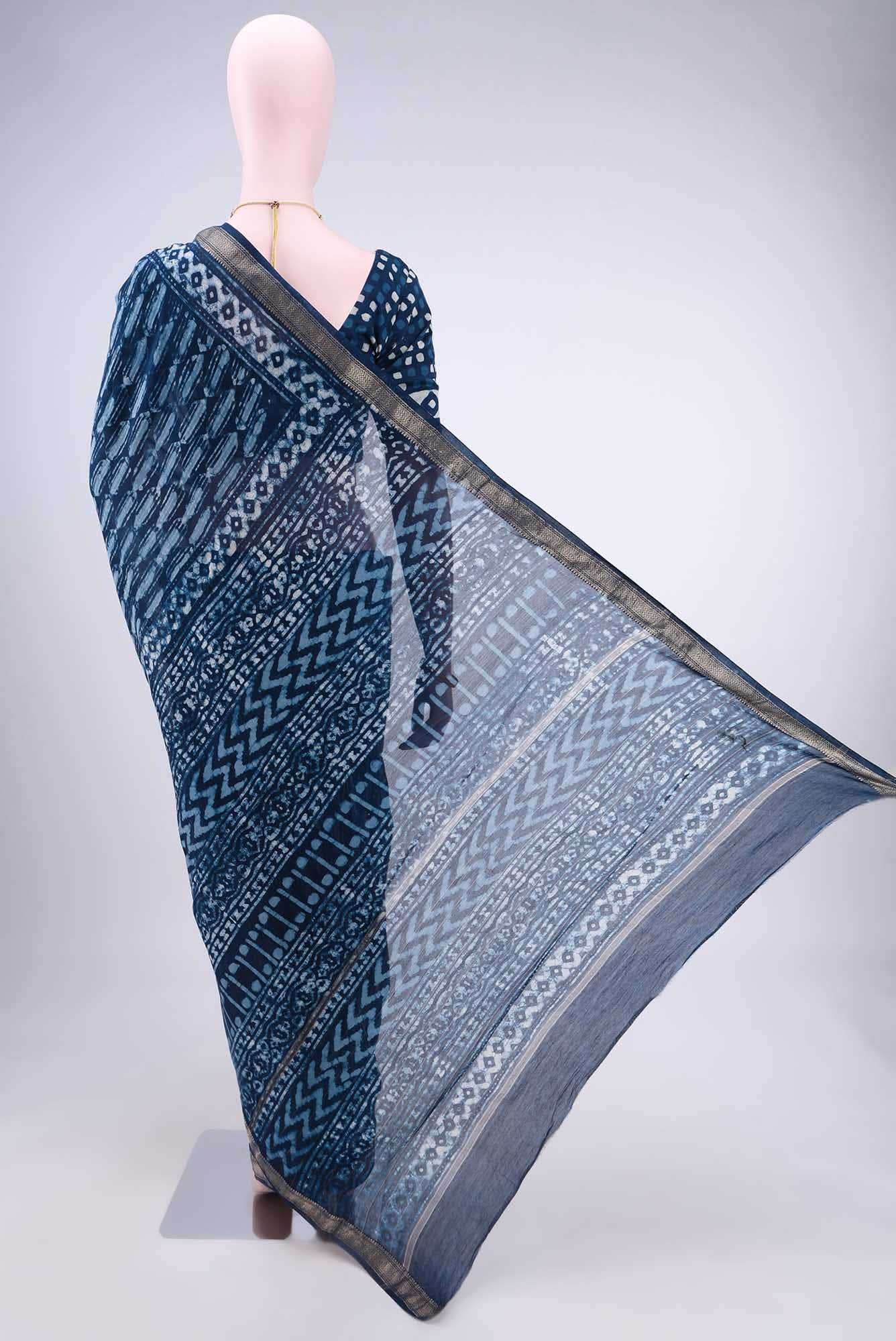 Indigo Maheshwari Silk Cotton Saree