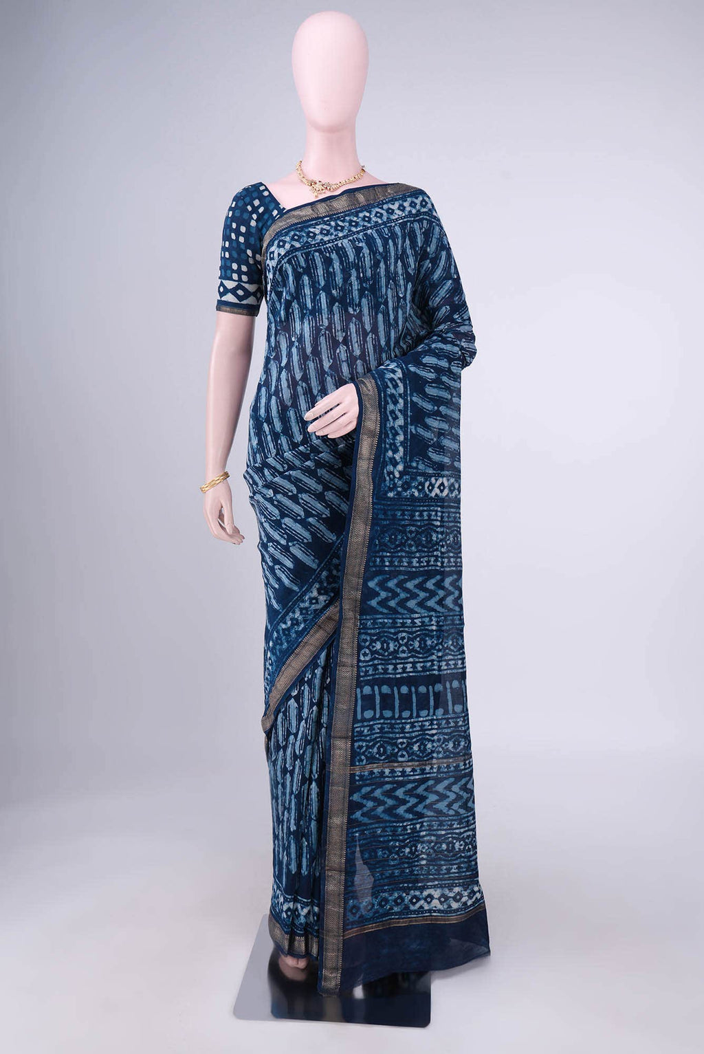 Indigo Maheshwari Silk Cotton Saree