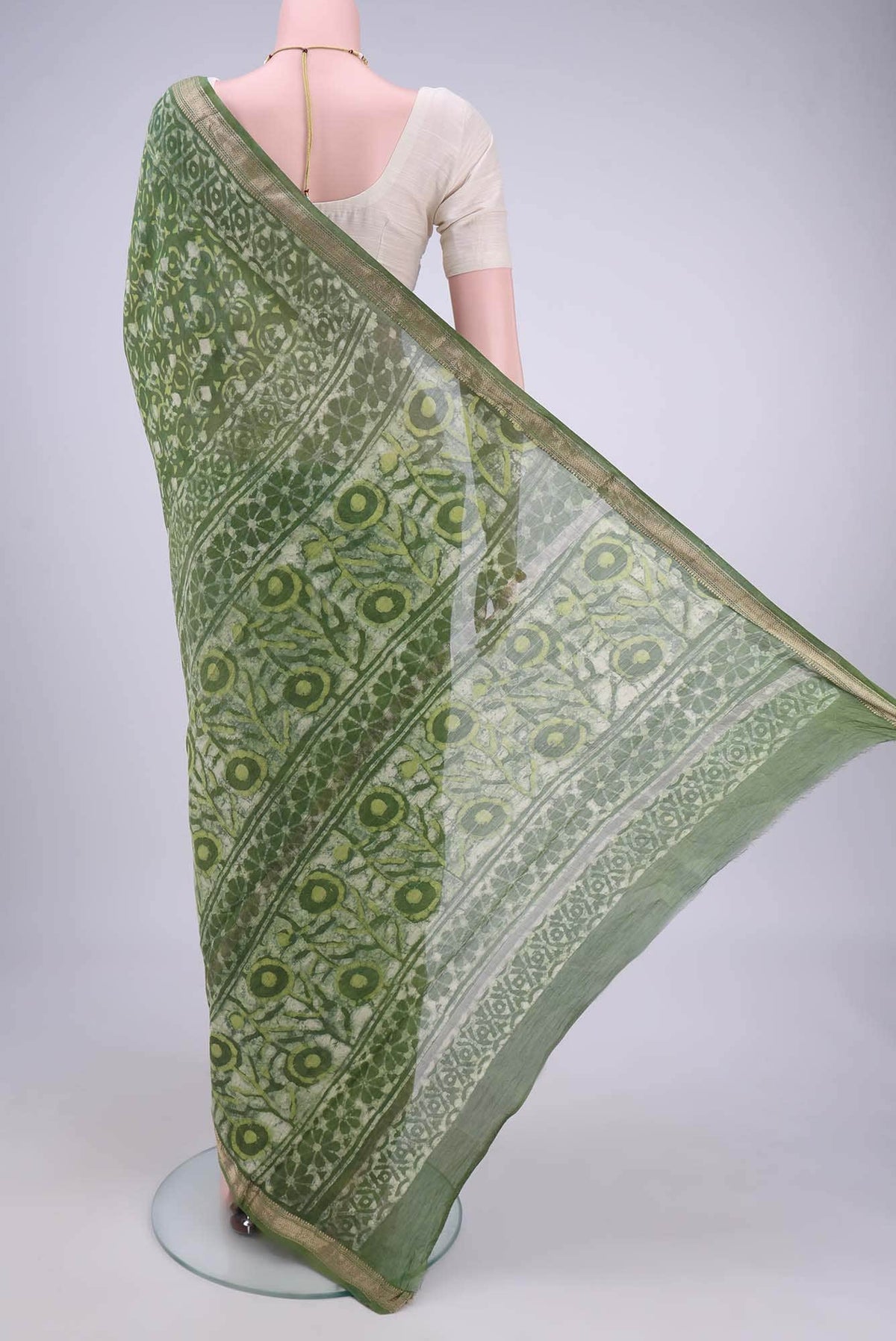 Sage Green Maheshwari Silk Cotton Saree